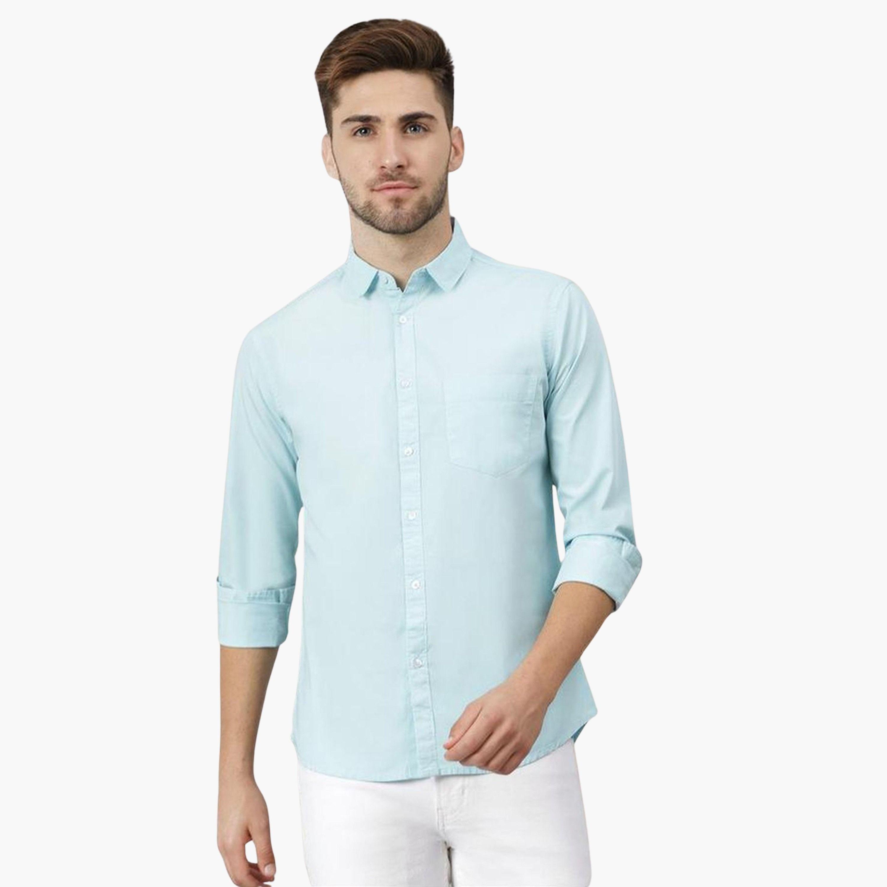 Dennis Lingo Men Slim Fit Pure Cotton Solid Casual Shirt-men-clothing-shirts-image-1