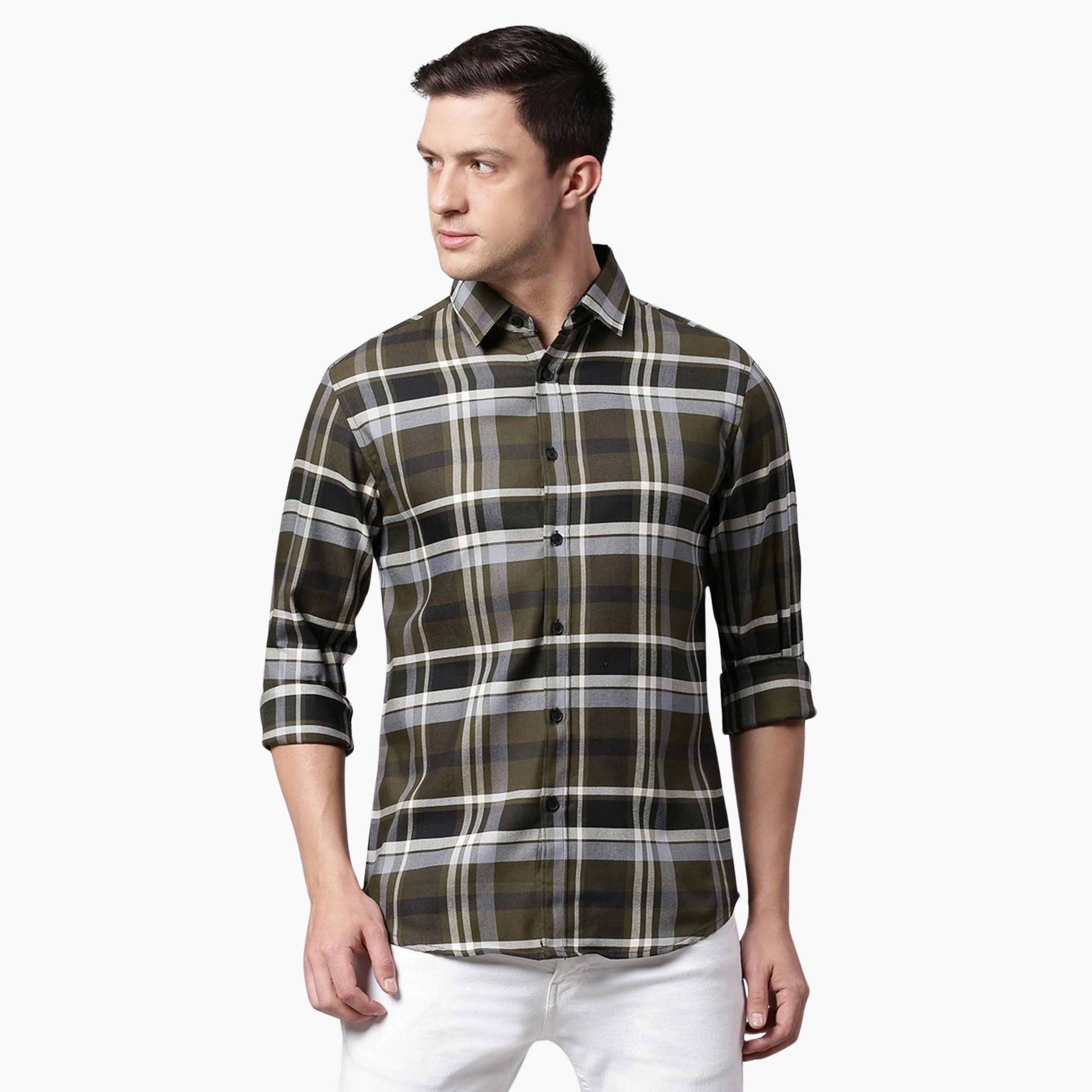 Dennis Lingo Men Slim Fit Tartan Checked Casual Shirt-men-clothing-shirts-image-1
