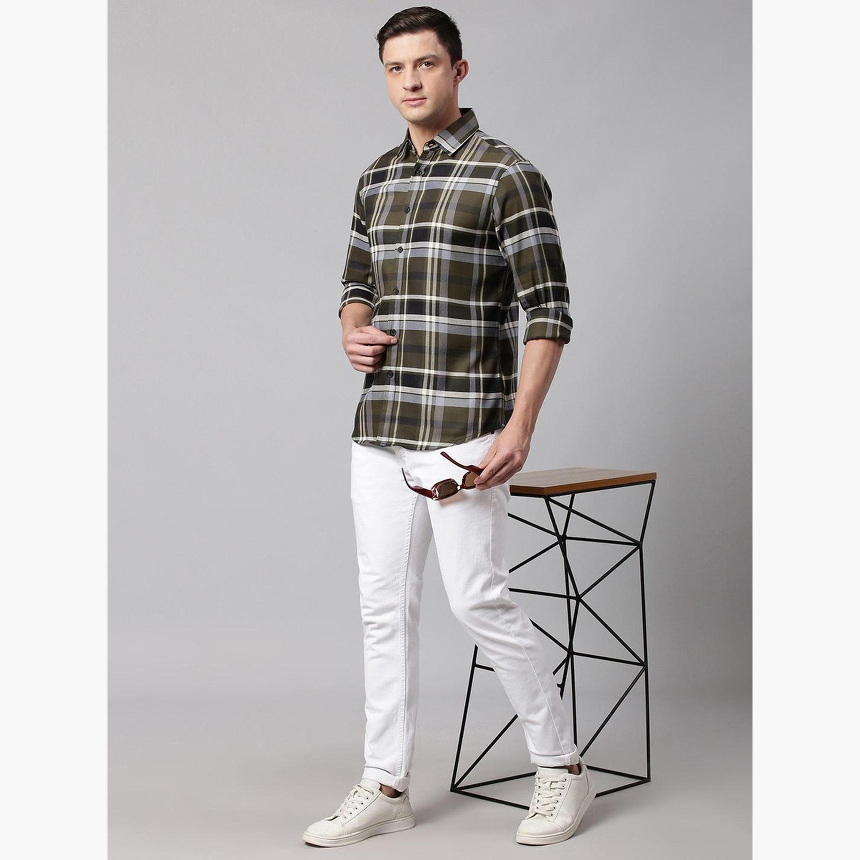 دينيس لينغو - قميص رجالي كاجوال منقوش بنقشة مربعات وتصميم نحيف-men-clothing-shirts-image-2
