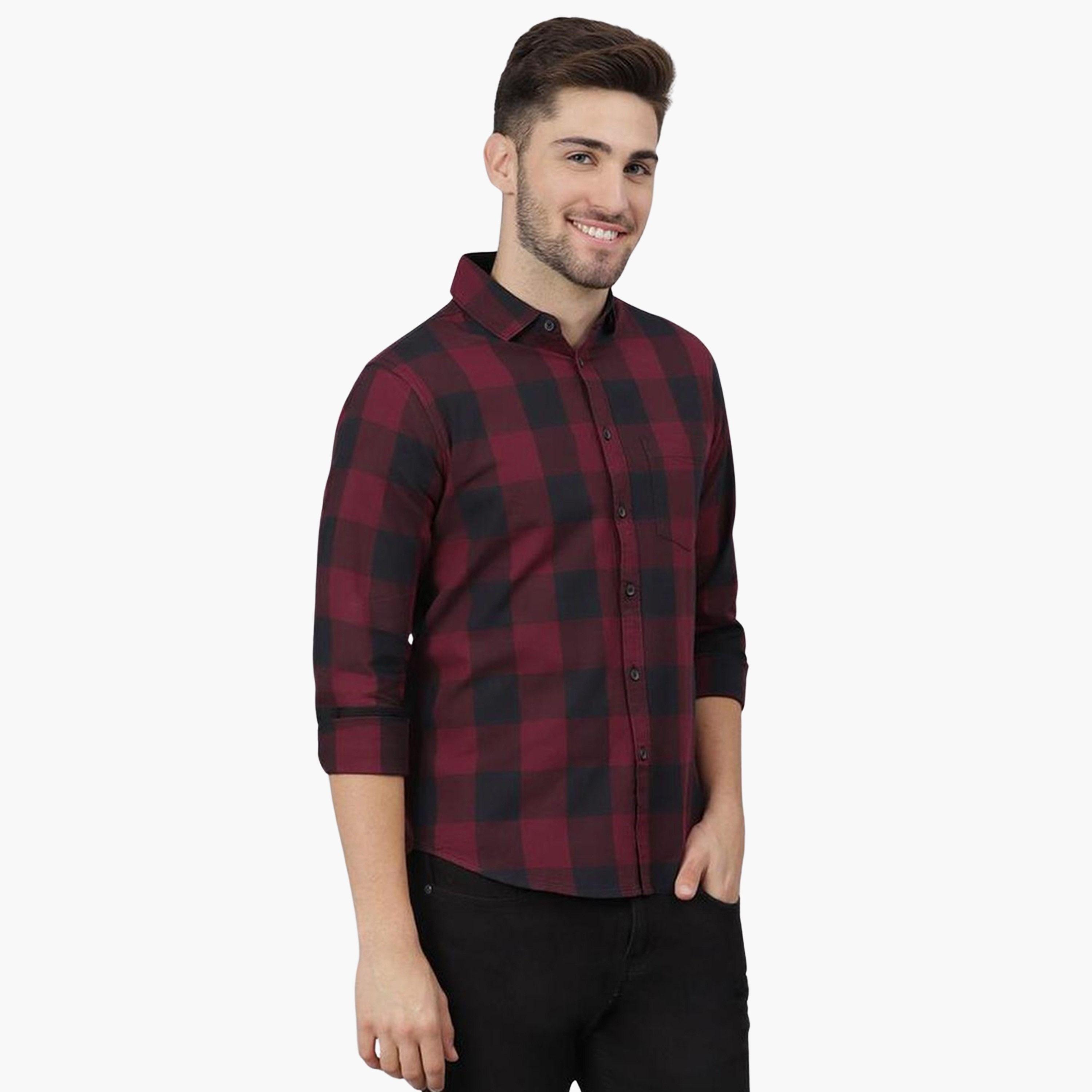 Dennis Lingo Men Maroon Slim Fit Checked Casual Shirt-men-clothing-shirts-image-1