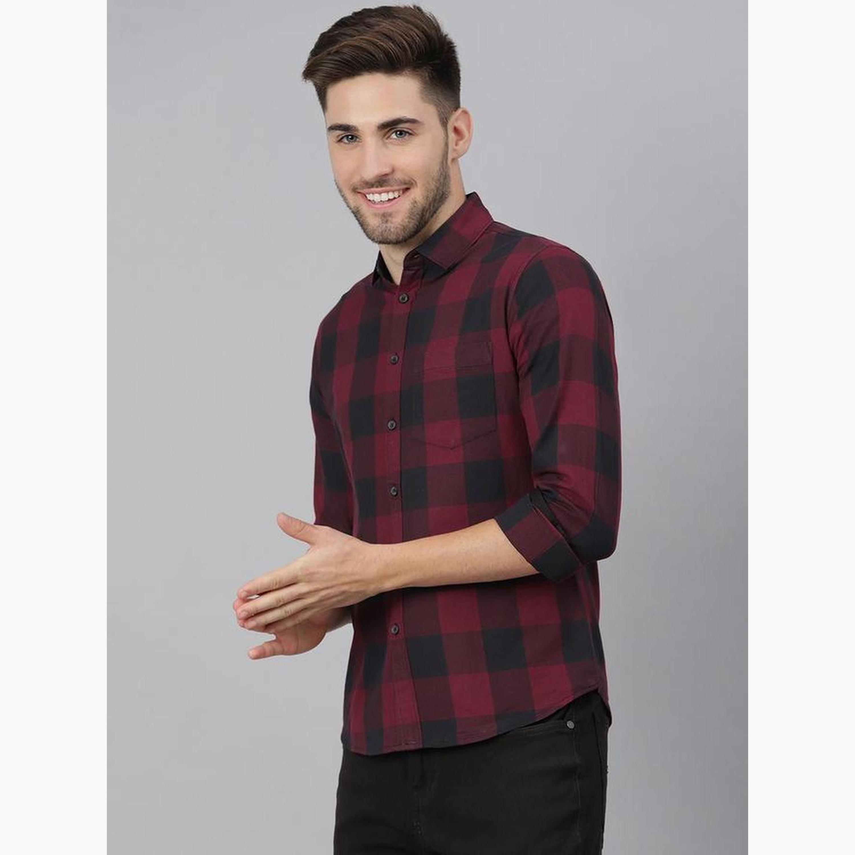Dennis Lingo Men Maroon Slim Fit Checked Casual Shirt-men-clothing-shirts-image-2
