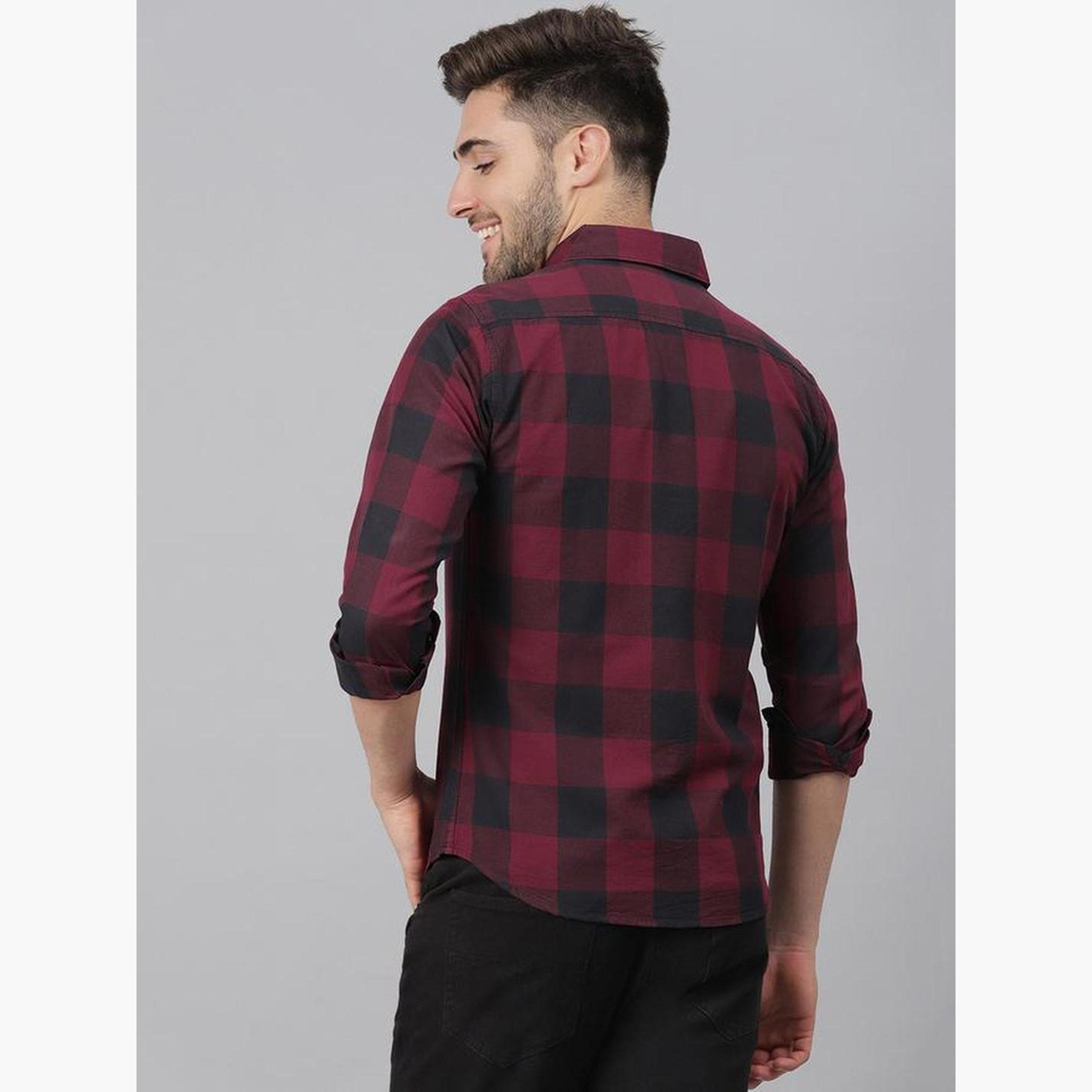 Dennis Lingo Men Maroon Slim Fit Checked Casual Shirt-men-clothing-shirts-image-5