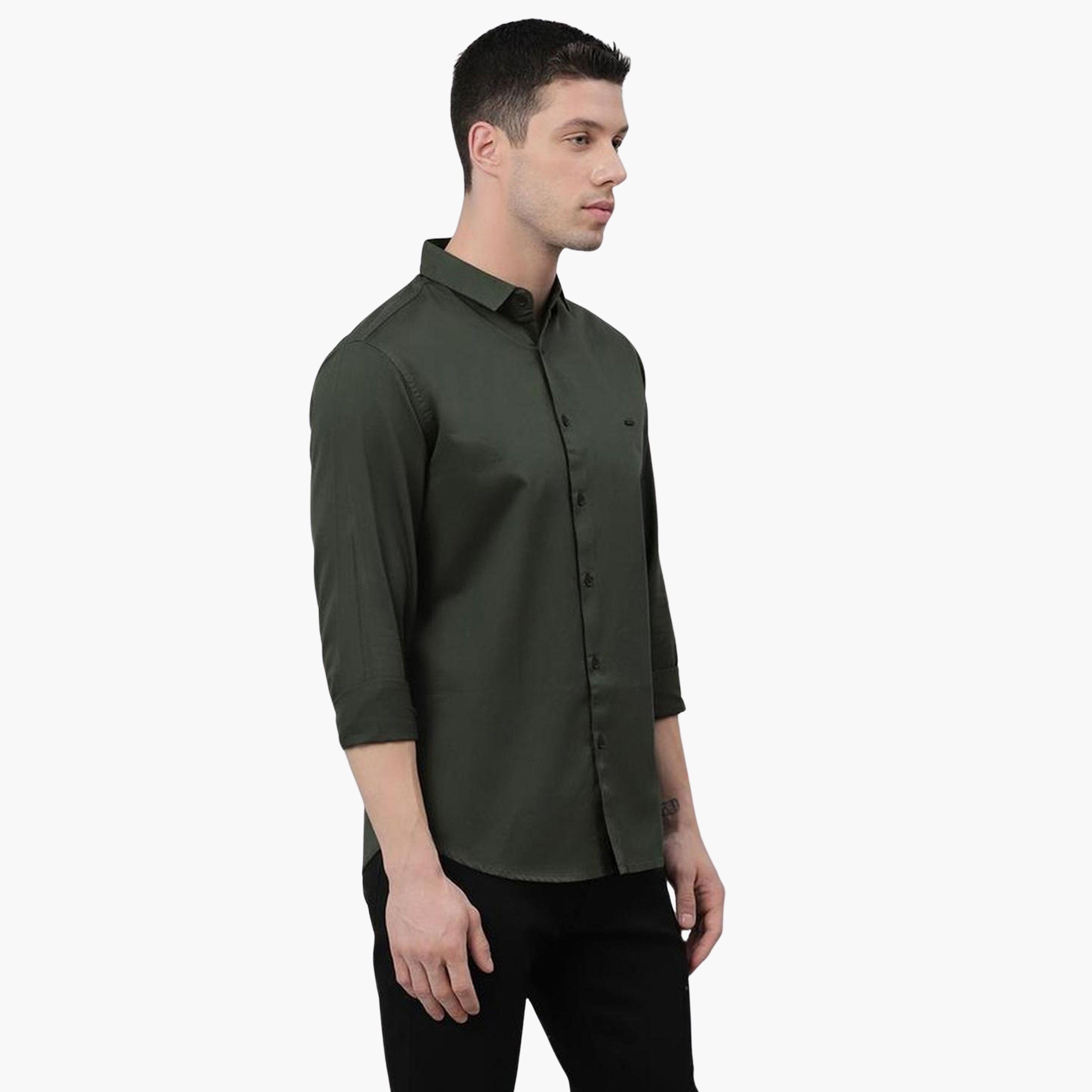 دينيس لينغو - قميص رجالي كاجوال قطني بقصّة سليمة لون زيتوني-men-clothing-shirts-image-1