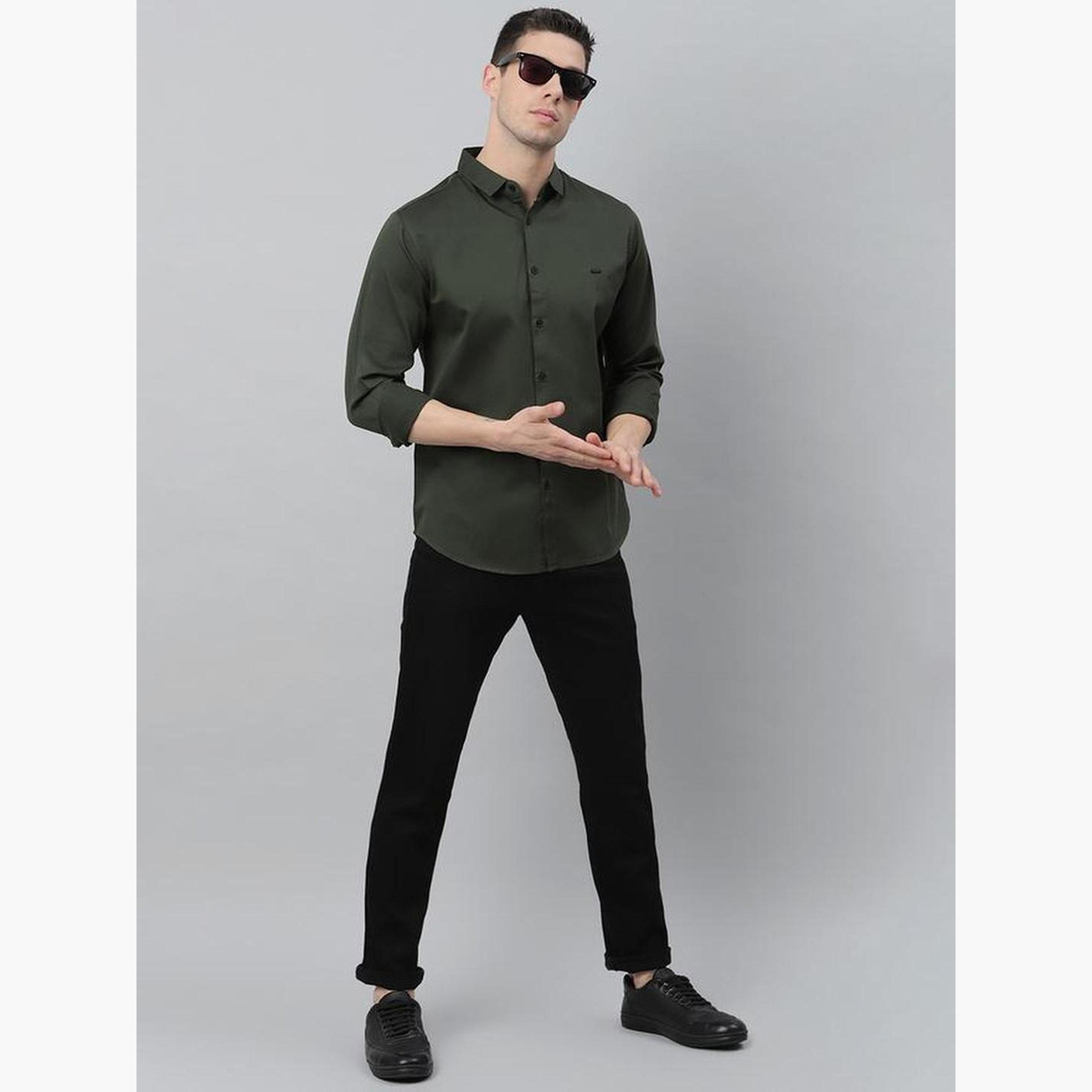 دينيس لينغو - قميص رجالي كاجوال قطني بقصّة سليمة لون زيتوني-men-clothing-shirts-image-2