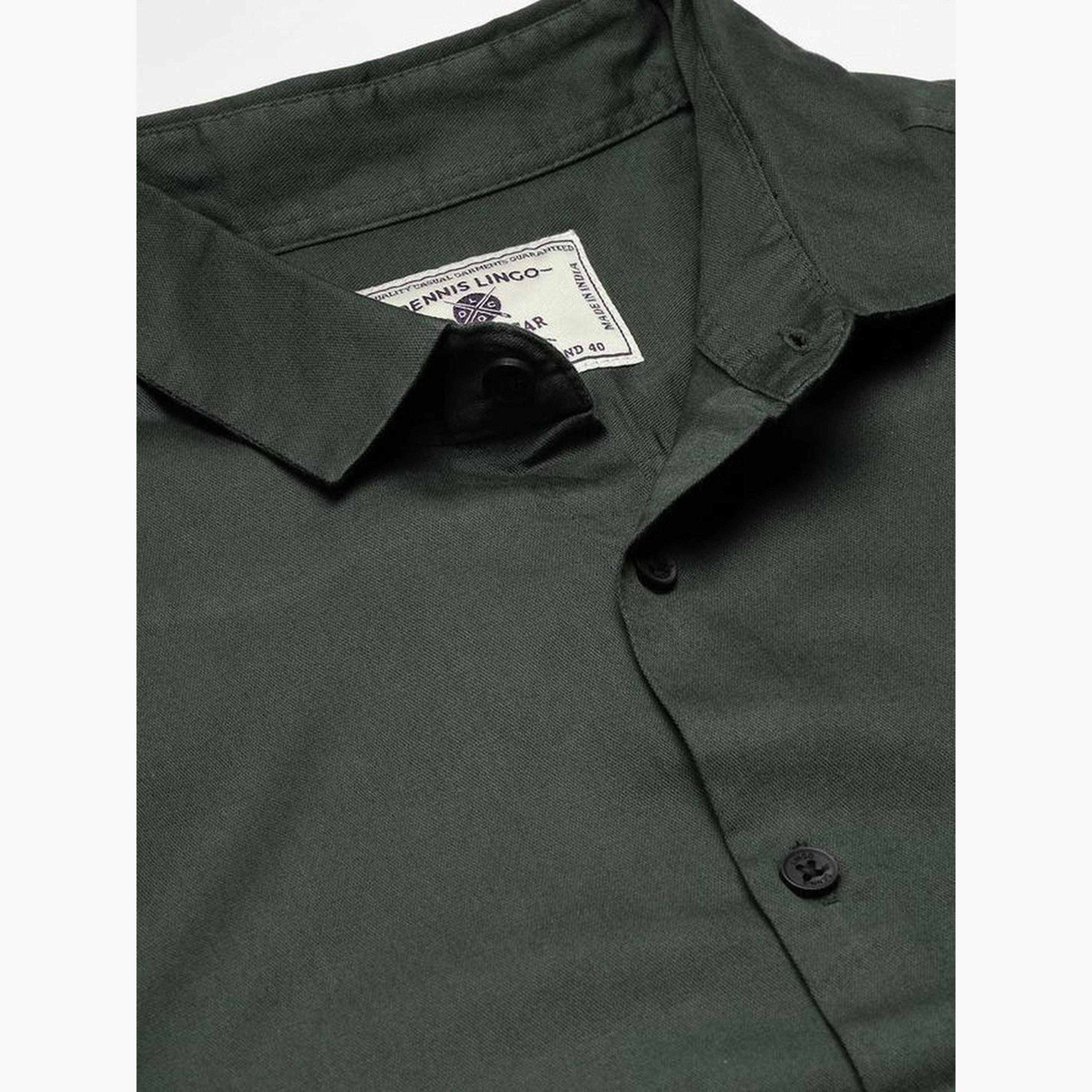 دينيس لينغو - قميص رجالي كاجوال قطني بقصّة سليمة لون زيتوني-men-clothing-shirts-image-4