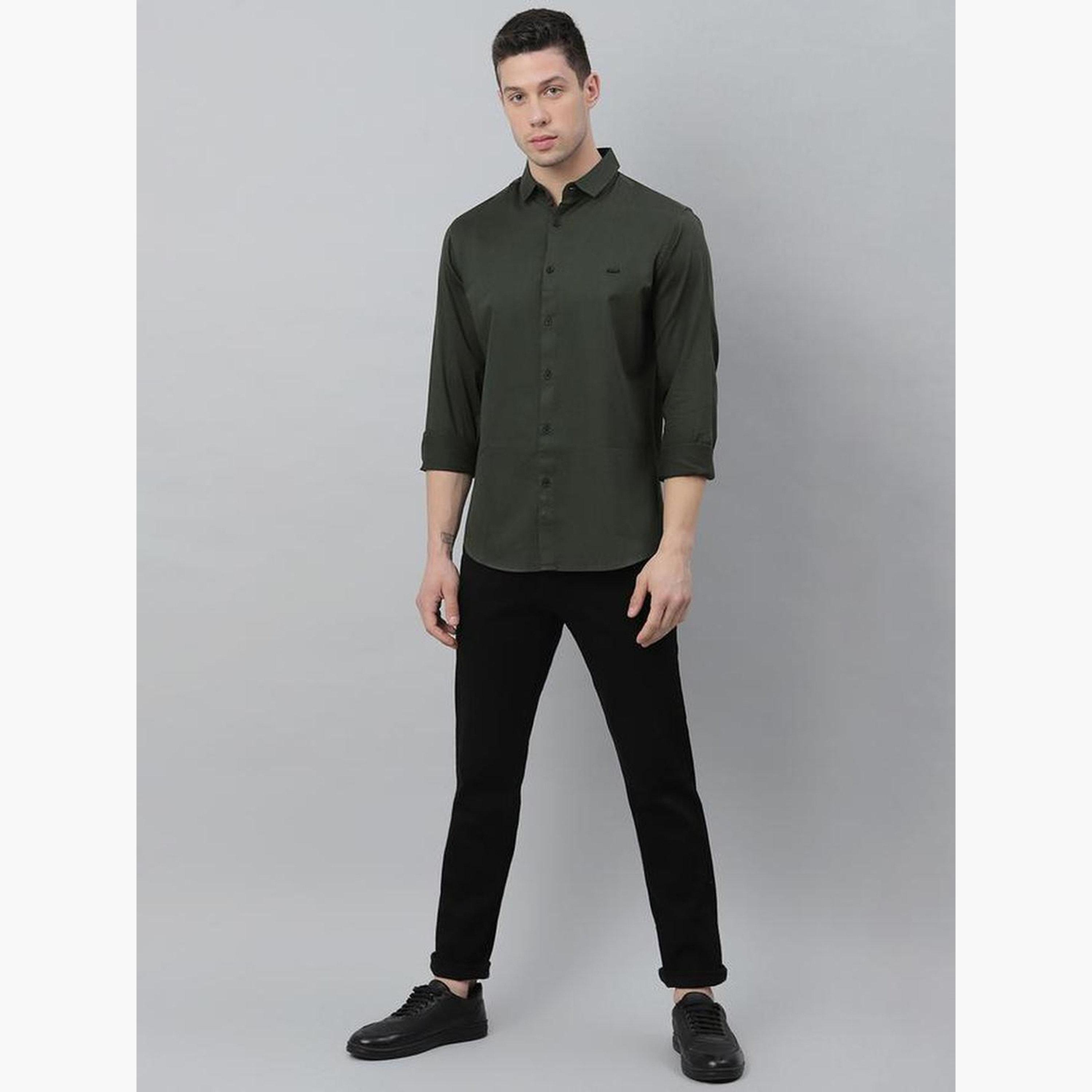 دينيس لينغو - قميص رجالي كاجوال قطني بقصّة سليمة لون زيتوني-men-clothing-shirts-image-5