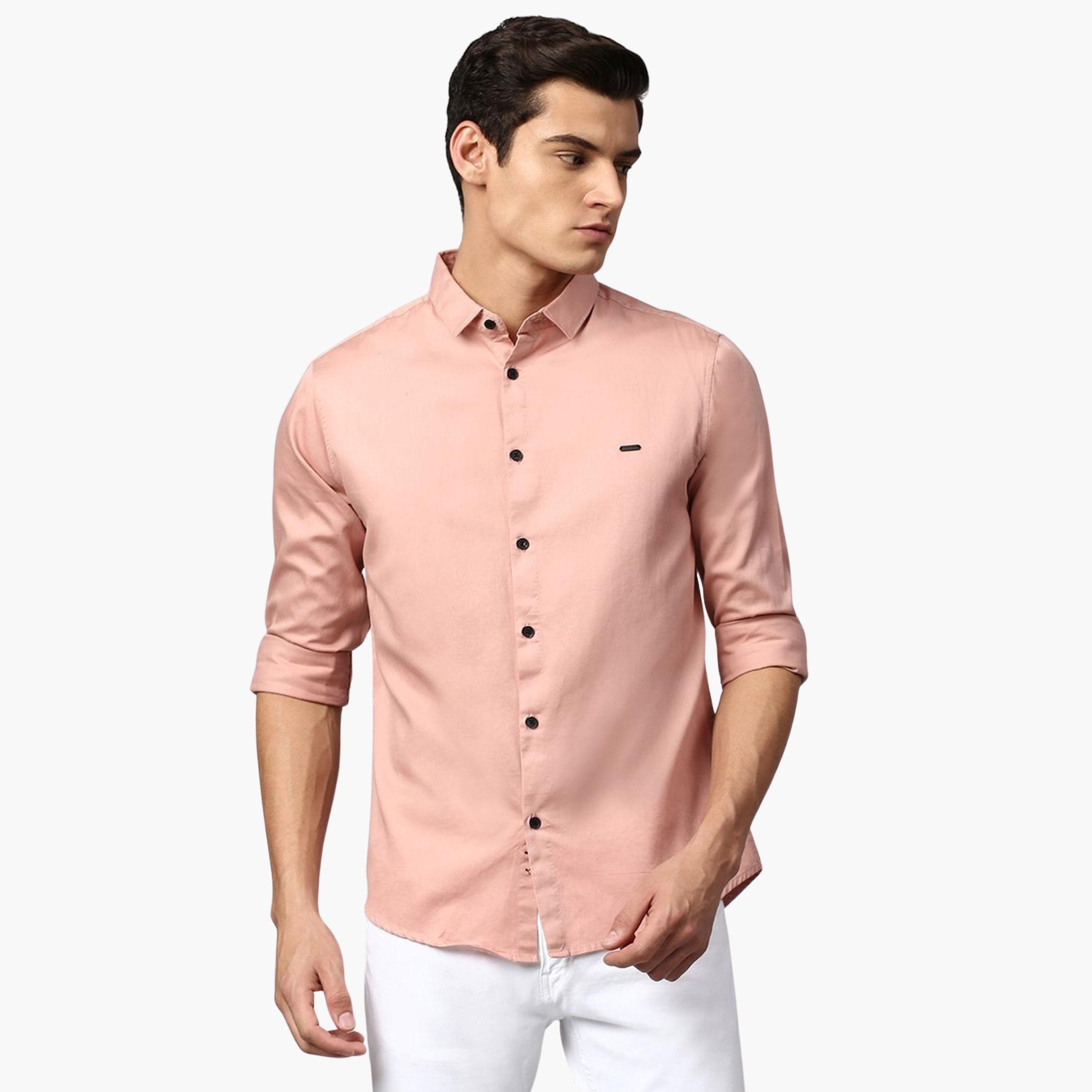 دينيس لينغو - قميص رجالي كاجوال بقصّة سليم بلون الخوخ-men-clothing-shirts-image-1