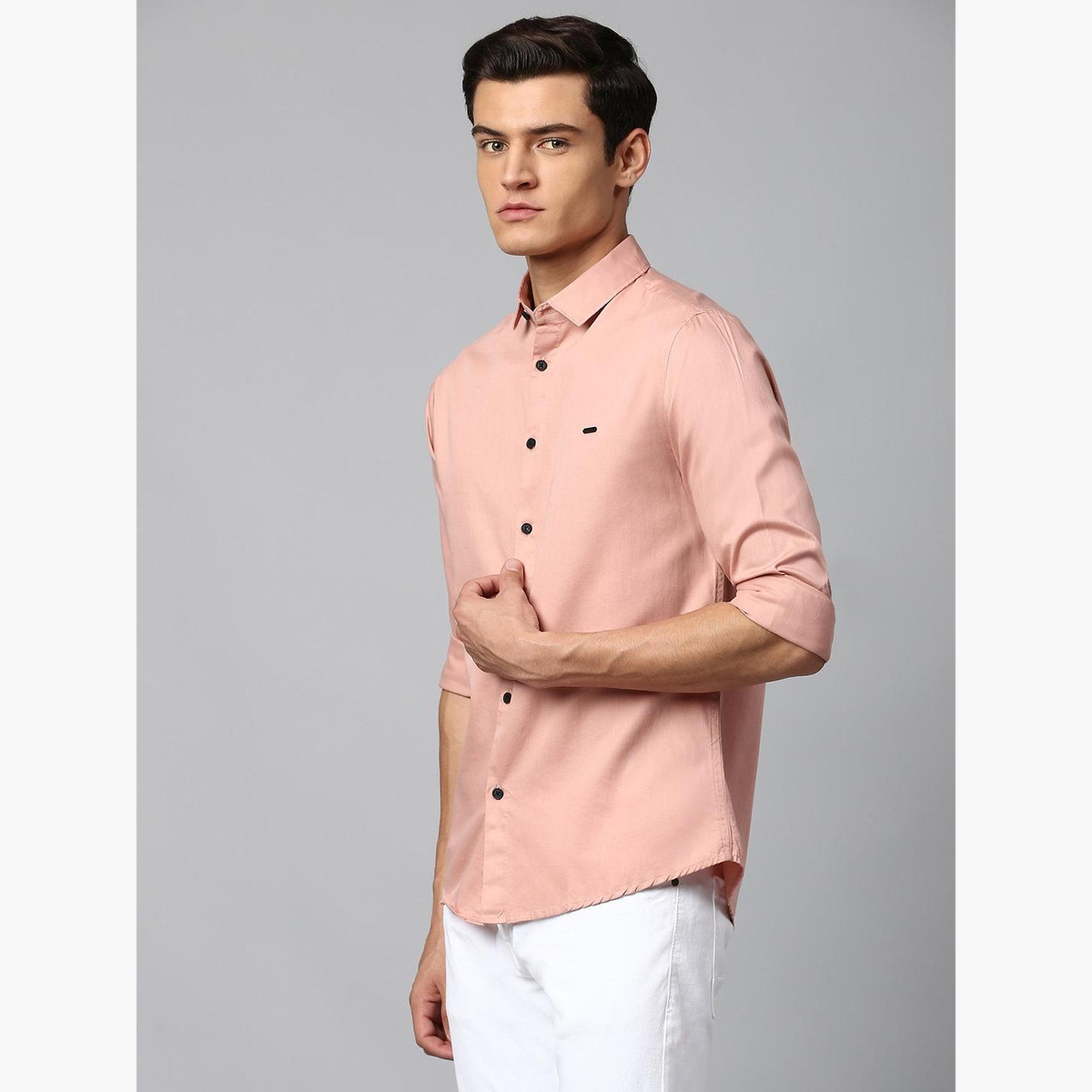 Dennis Lingo Men Peach Slim Fit Casual Shirt-men-clothing-shirts-image-3