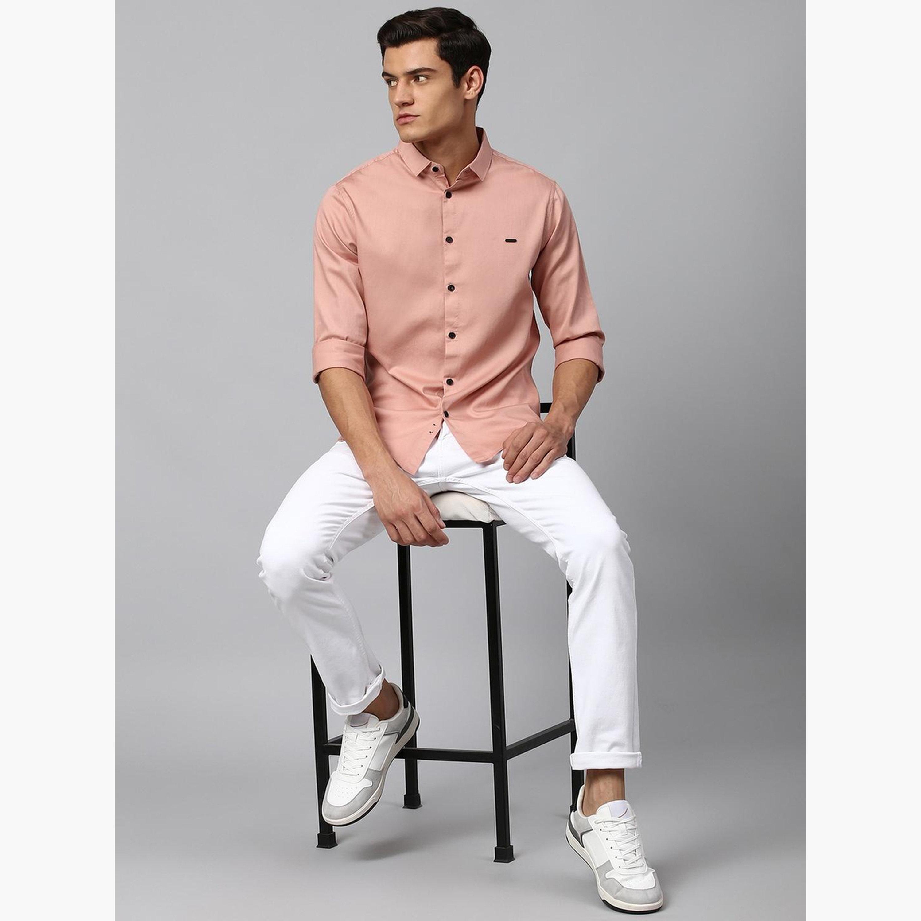 دينيس لينغو - قميص رجالي كاجوال بقصّة سليم بلون الخوخ-men-clothing-shirts-image-4