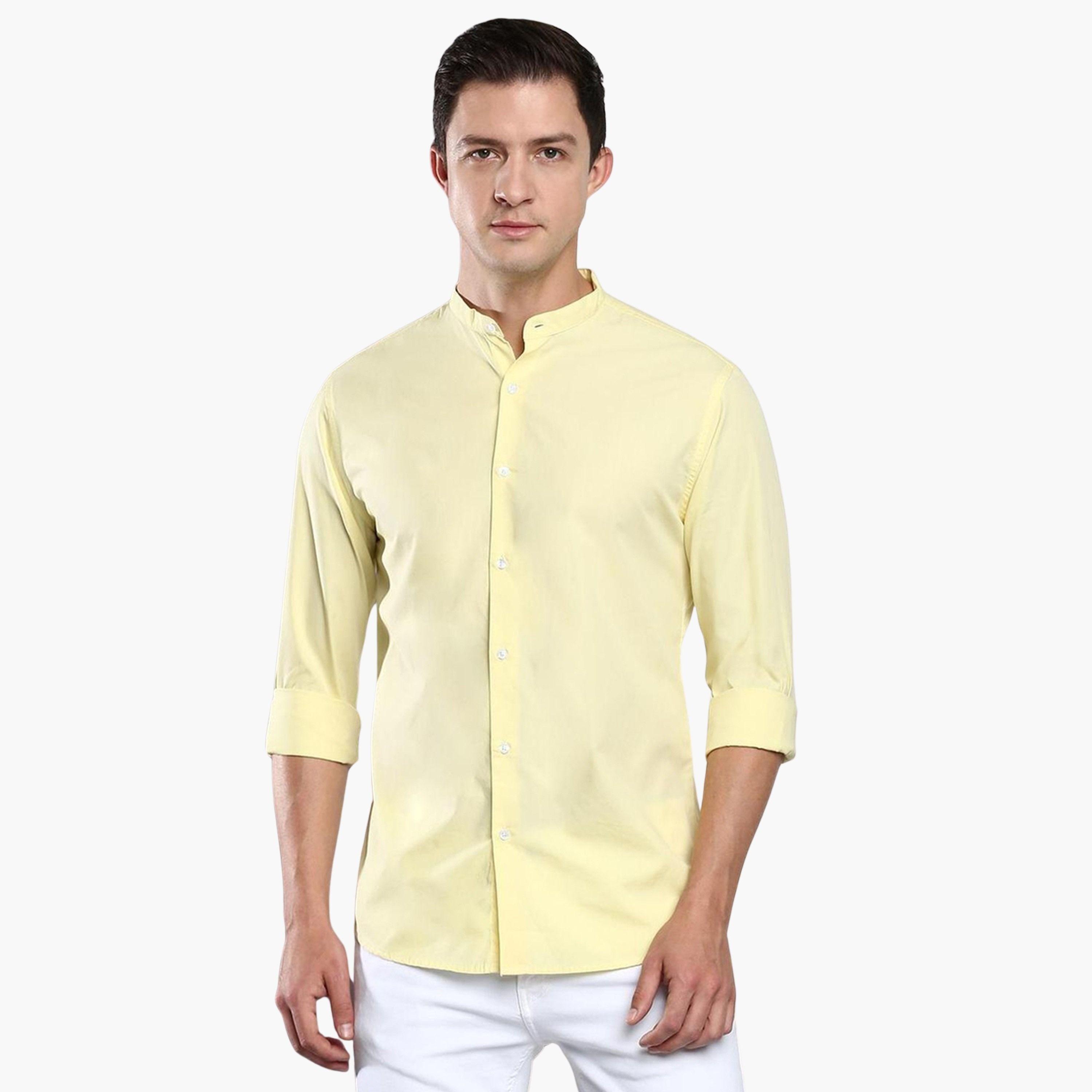 Dennis Lingo Men Yellow Comfort Slim Fit Casual Shirt-men-clothing-shirts-image-1