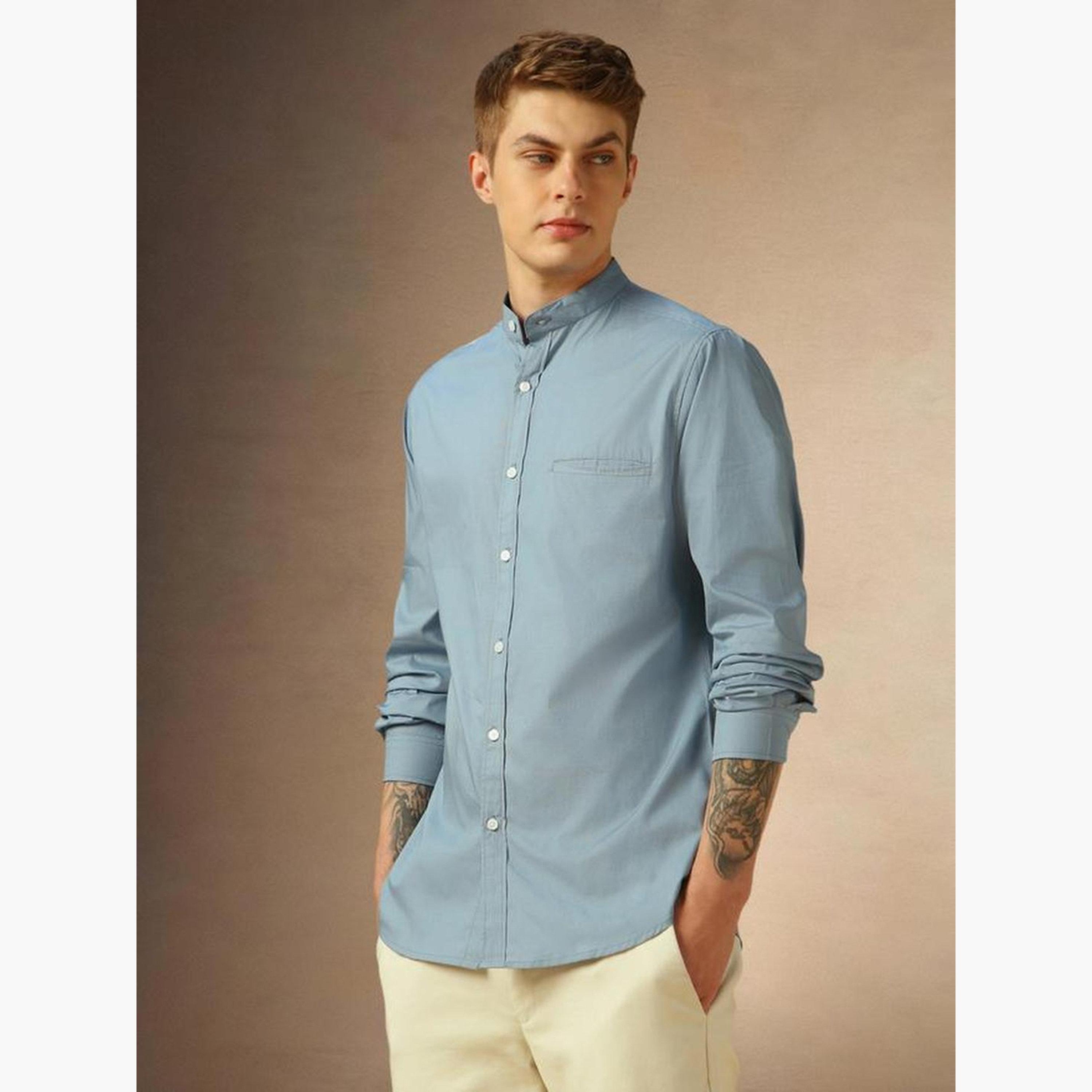 Dennis Lingo Men Mandarin Collar Regular Fit Casual Shirt-men-clothing-shirts-image-2