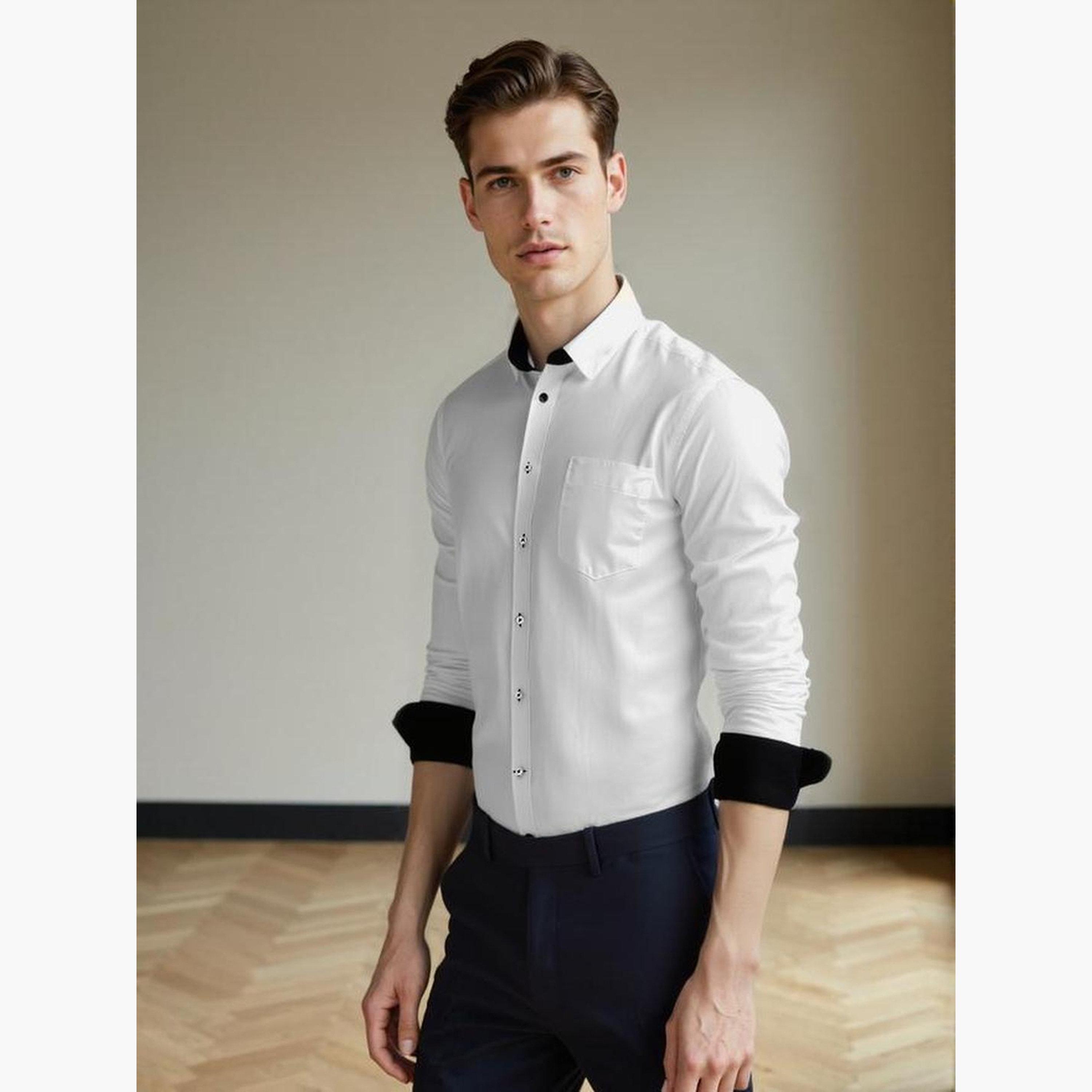 دينيس لينغو - قميص رجالي كاجوال بياقة واسعة سادة-men-clothing-shirts-image-2