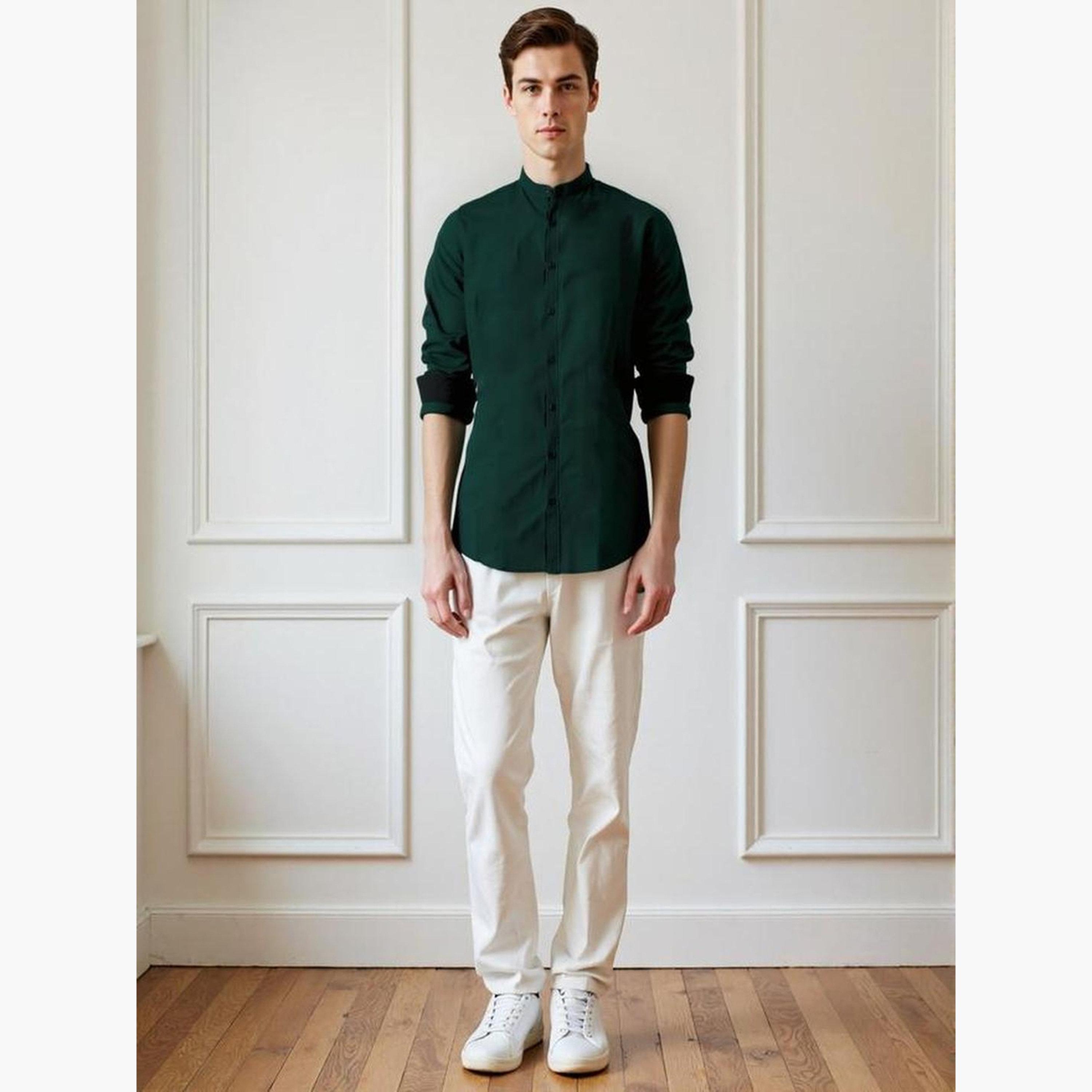 Dennis Lingo Men Solid Mandarin Collar Casual Shirt-men-clothing-shirts-image-3