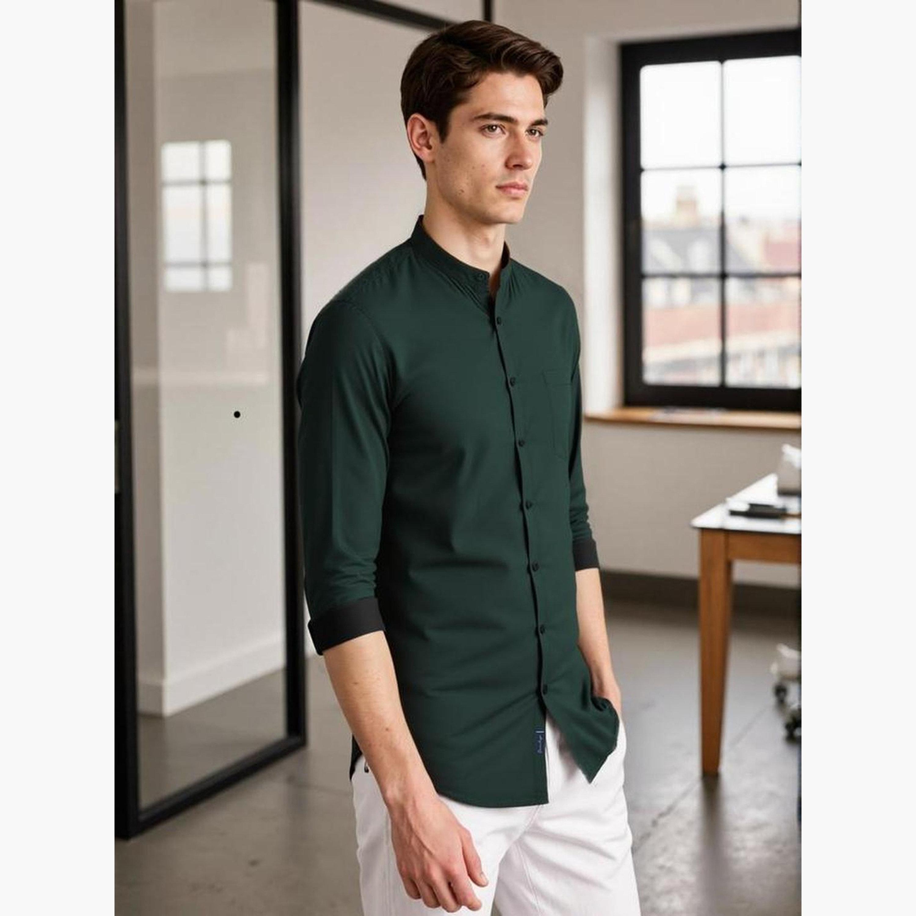 Dennis Lingo Men Solid Mandarin Collar Casual Shirt-men-clothing-shirts-image-4