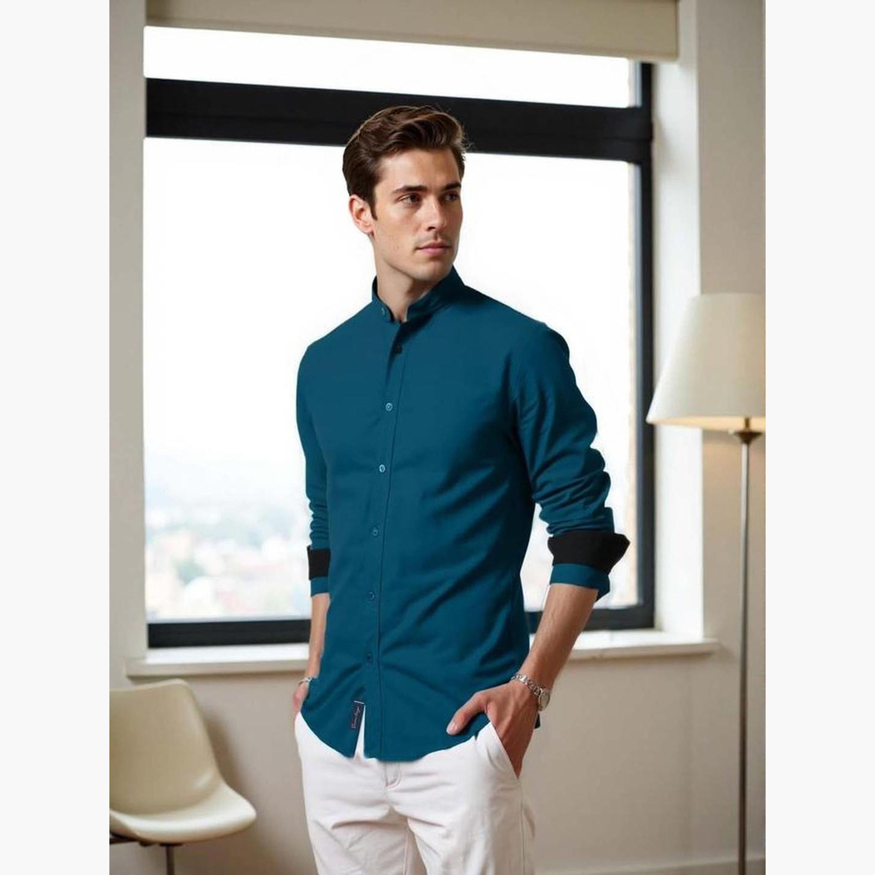 Dennis Lingo Men Solid Mandarin Collar Casual Shirt-men-clothing-shirts-image-2
