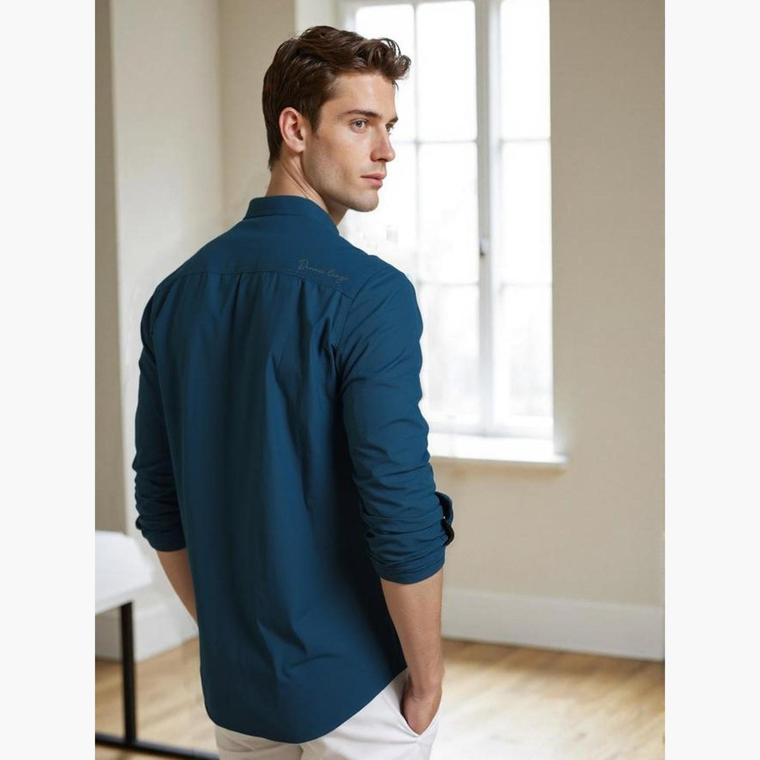 Dennis Lingo Men Solid Mandarin Collar Casual Shirt-men-clothing-shirts-image-3