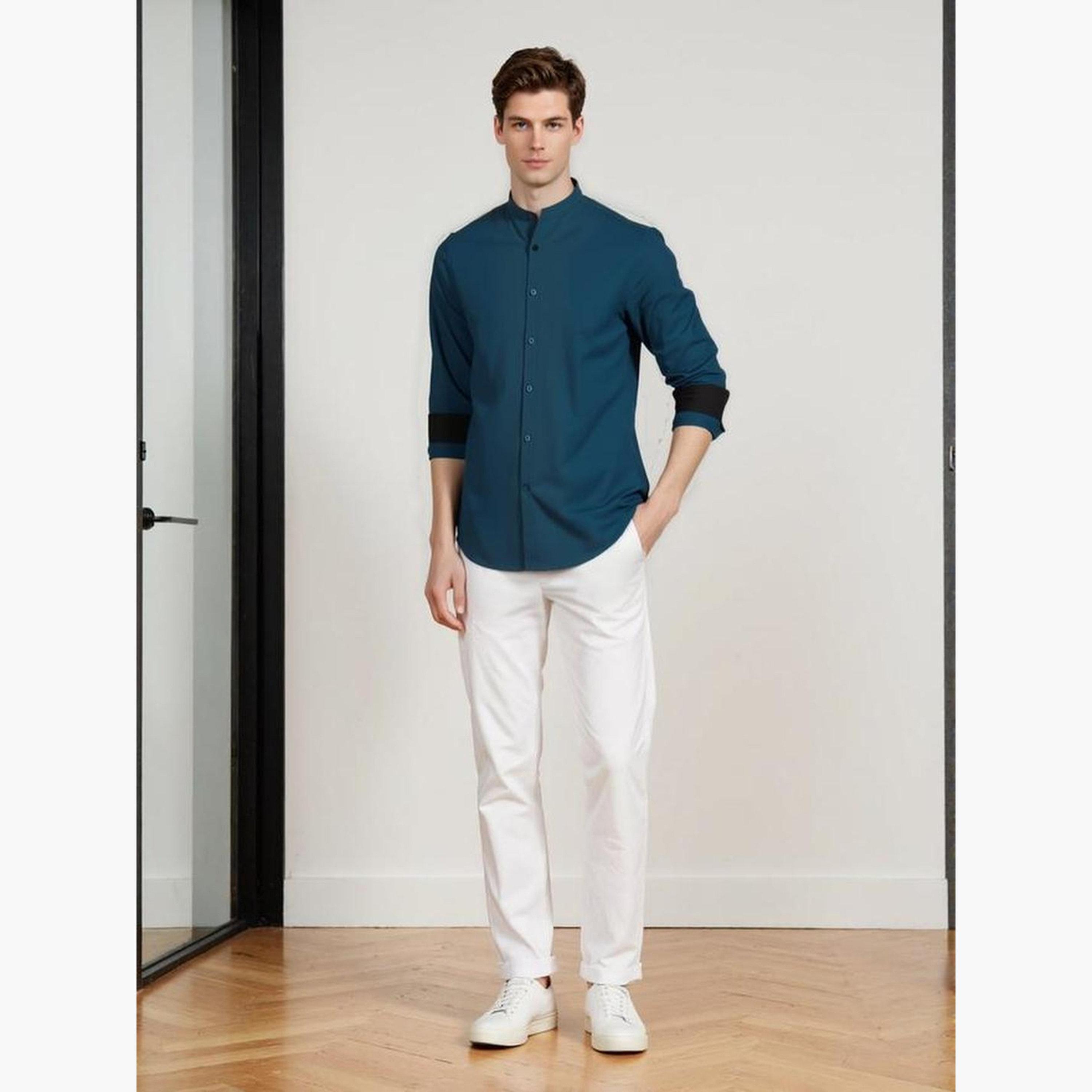 Dennis Lingo Men Solid Mandarin Collar Casual Shirt-men-clothing-shirts-image-5