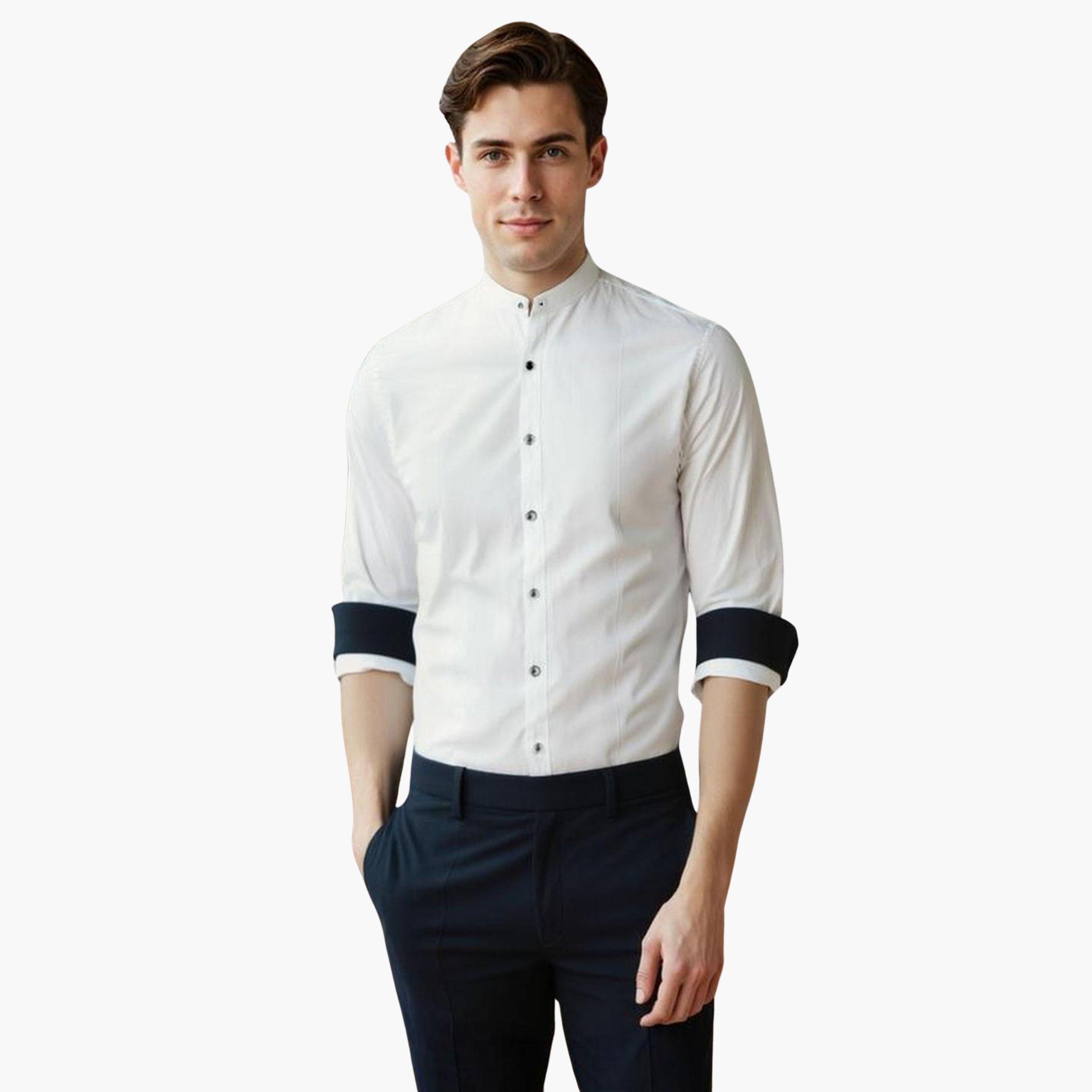 Dennis Lingo Men Solid Mandarin Collar Casual Shirt-men-clothing-shirts-image-1