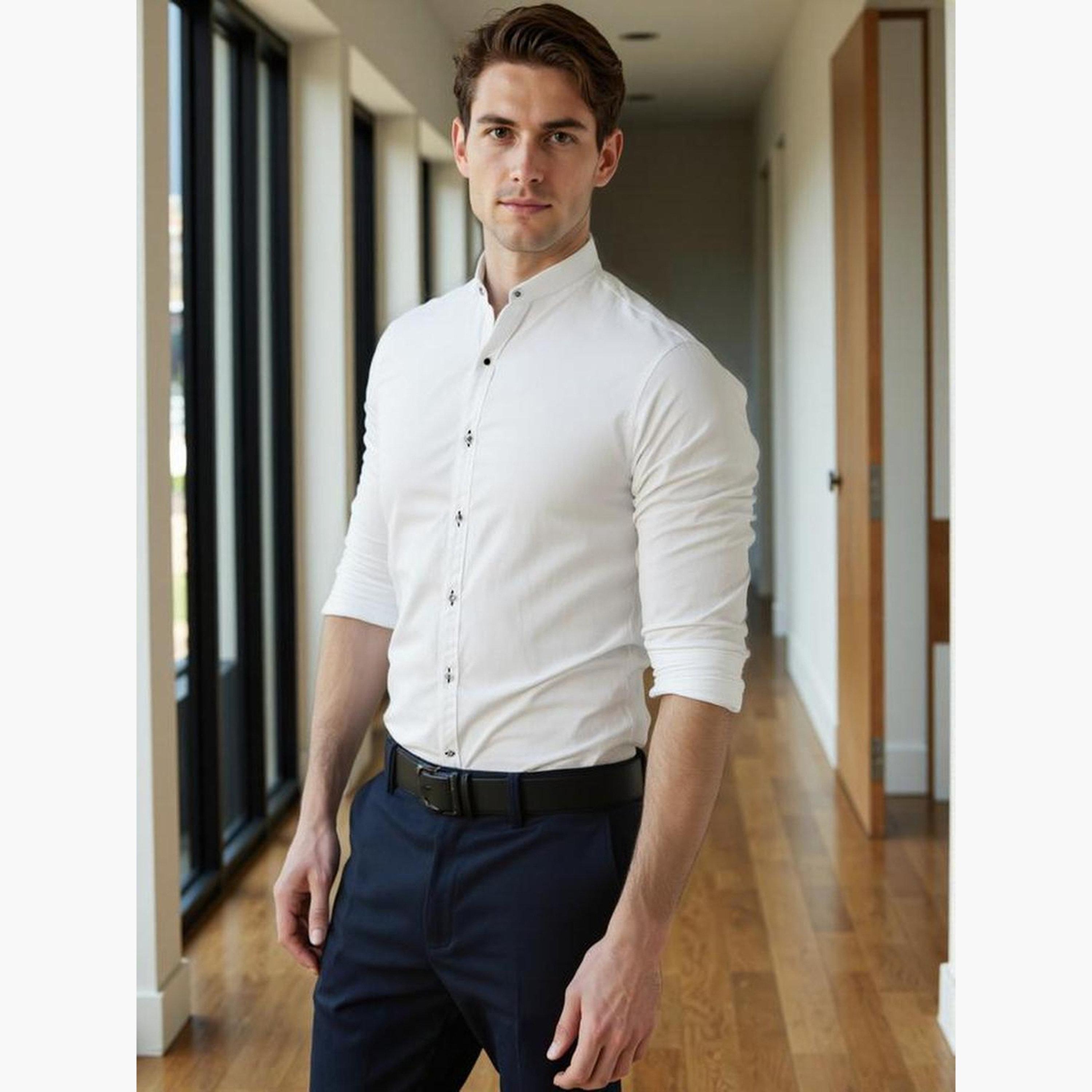 دينيس لينغو - قميص رجالي كاجوال بياقة ماندرين سادة-men-clothing-shirts-image-2