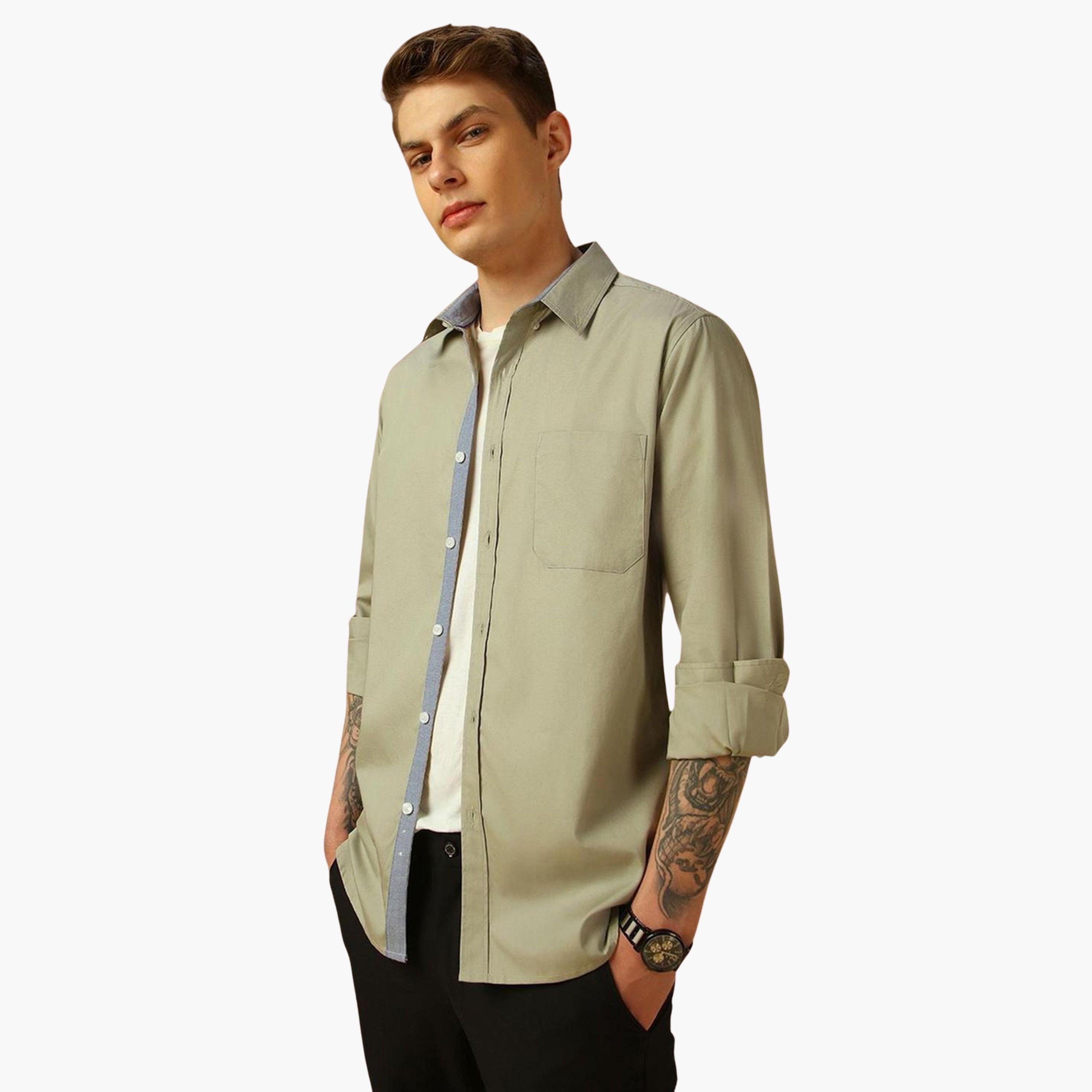 دينيس لينغو - قميص رجالي كاجوال سادة بياقة وأزرار-men-clothing-shirts-image-1