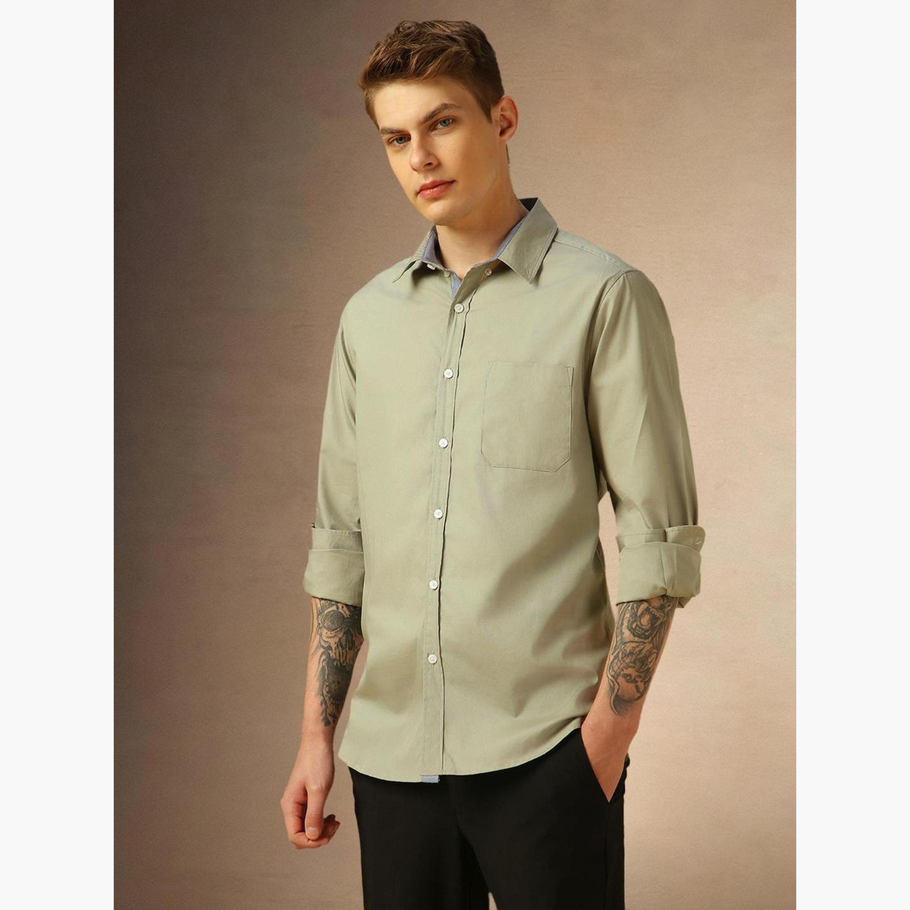 Dennis Lingo Men Solid Button Down Collar Casual Shirt-men-clothing-shirts-image-2