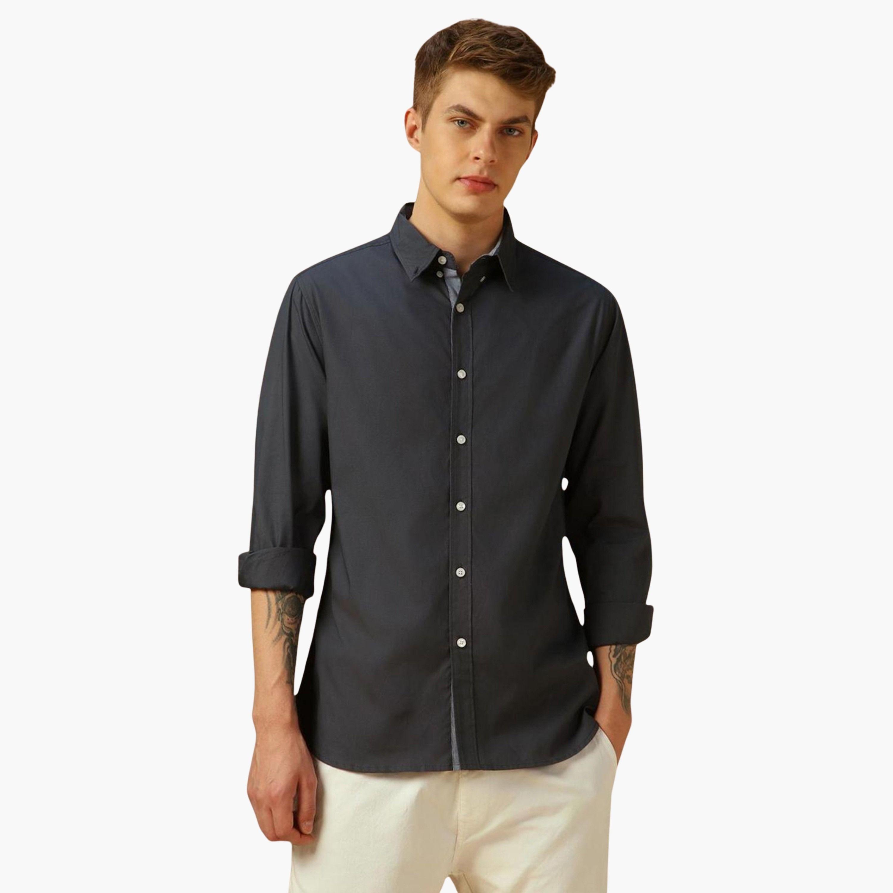 Dennis Lingo Men Solid Button Down Collar Casual Shirt-men-clothing-shirts-image-1