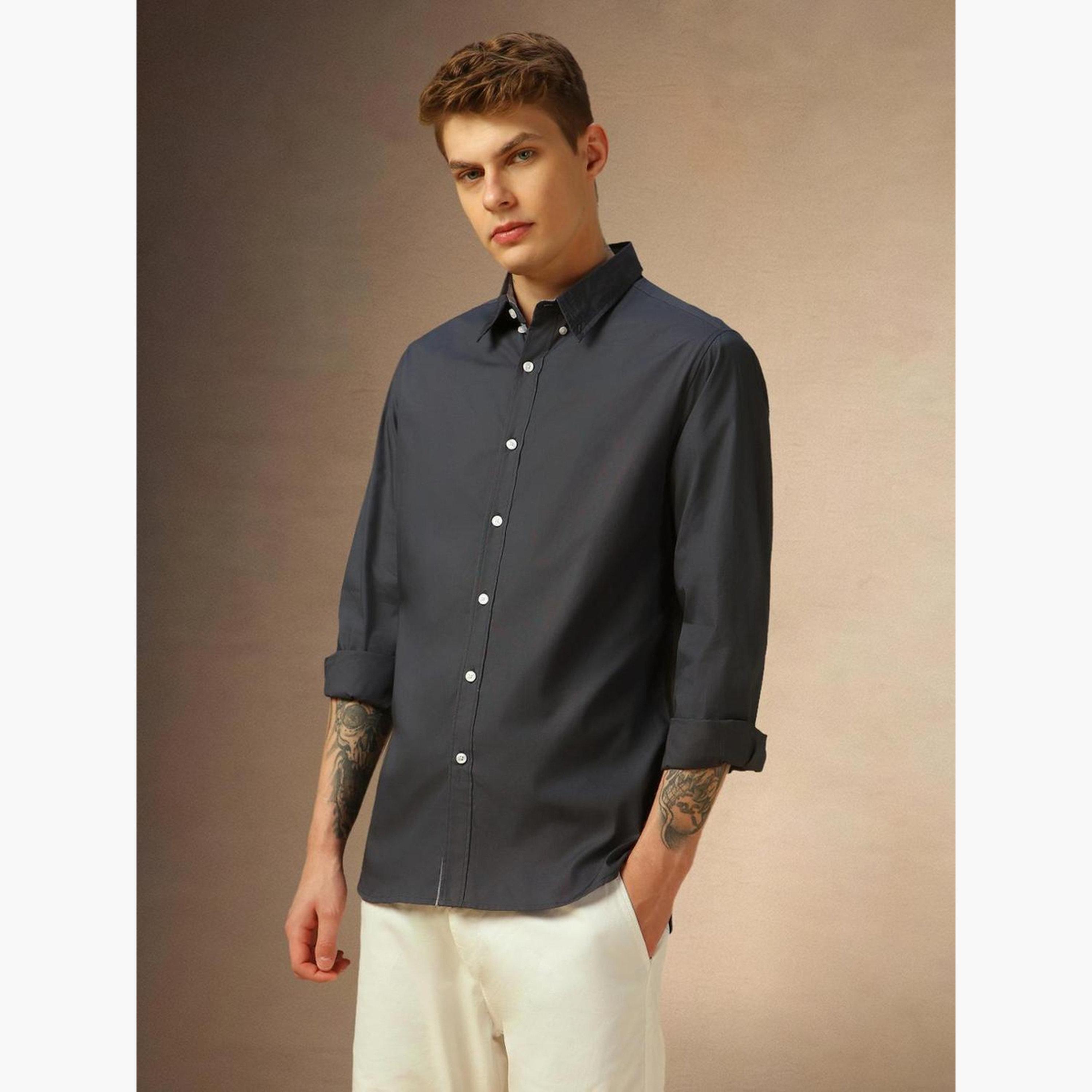 Dennis Lingo Men Solid Button Down Collar Casual Shirt-men-clothing-shirts-image-2