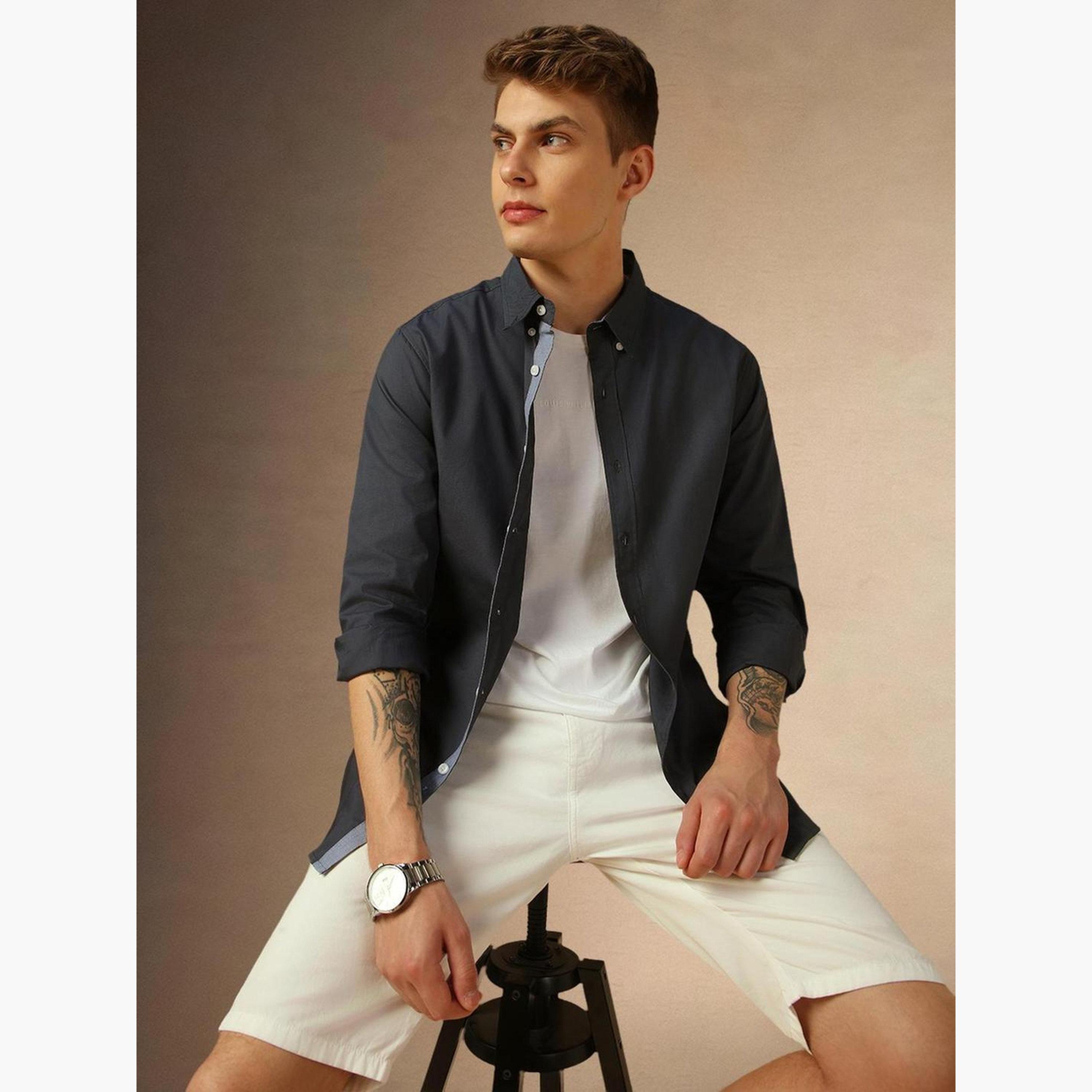 دينيس لينغو - قميص رجالي كاجوال سادة بياقة وأزرار-men-clothing-shirts-image-6