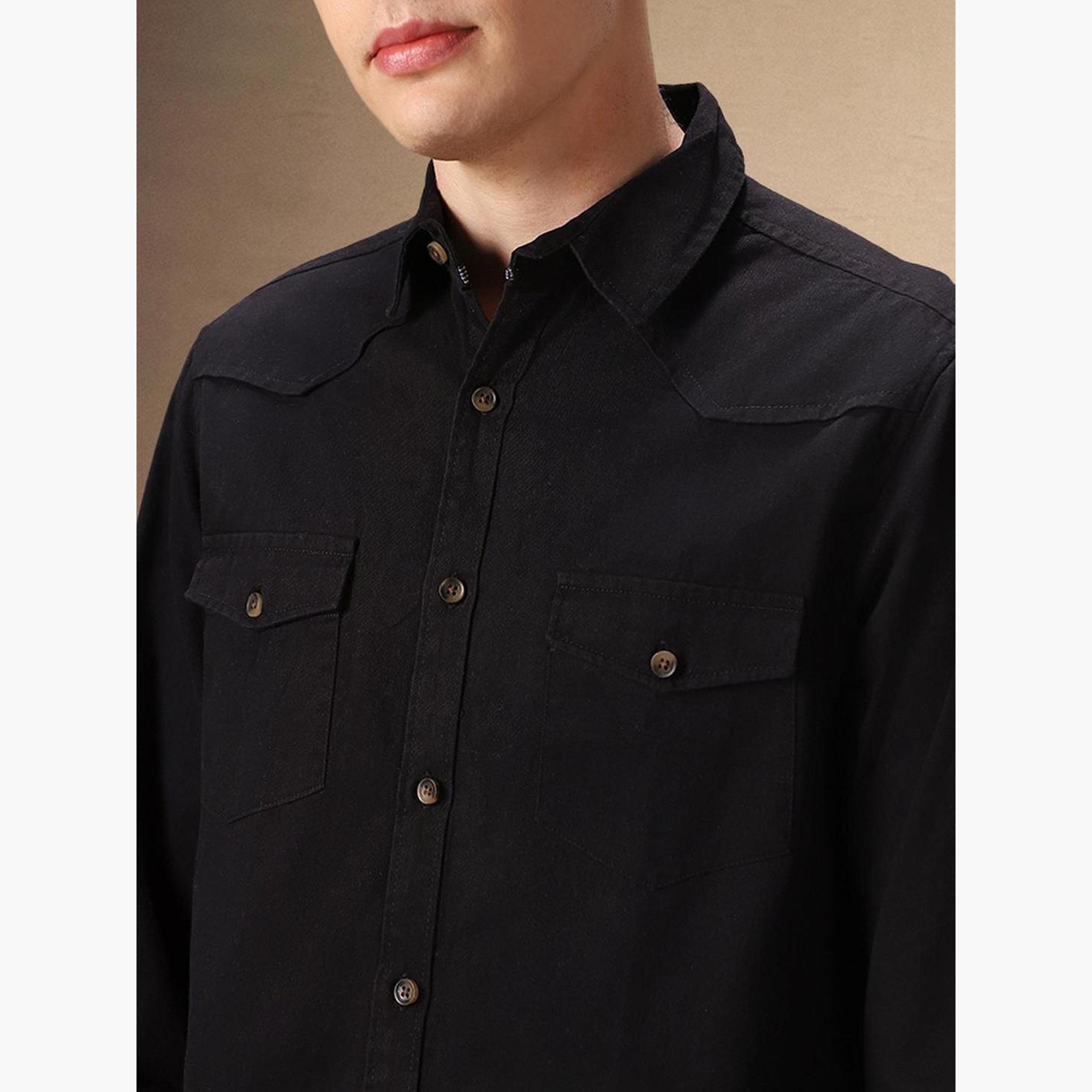 Dennis Lingo Men Slim Collar Solid Cotton Casual Shirt-men-clothing-shirts-image-4