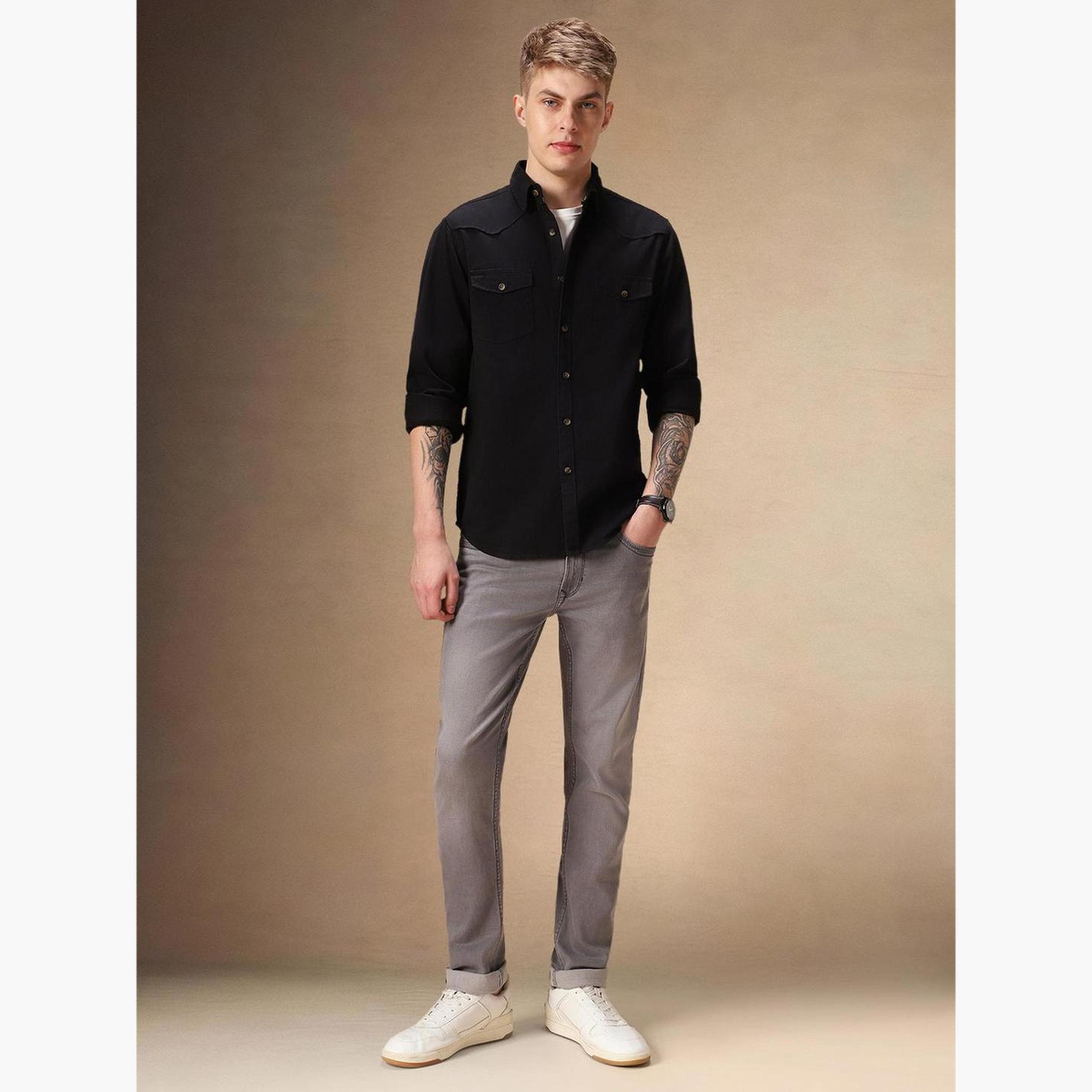 دينيس لينغو - قميص رجالي كاجوال قطن سادة بياقة ضيقة-men-clothing-shirts-image-5