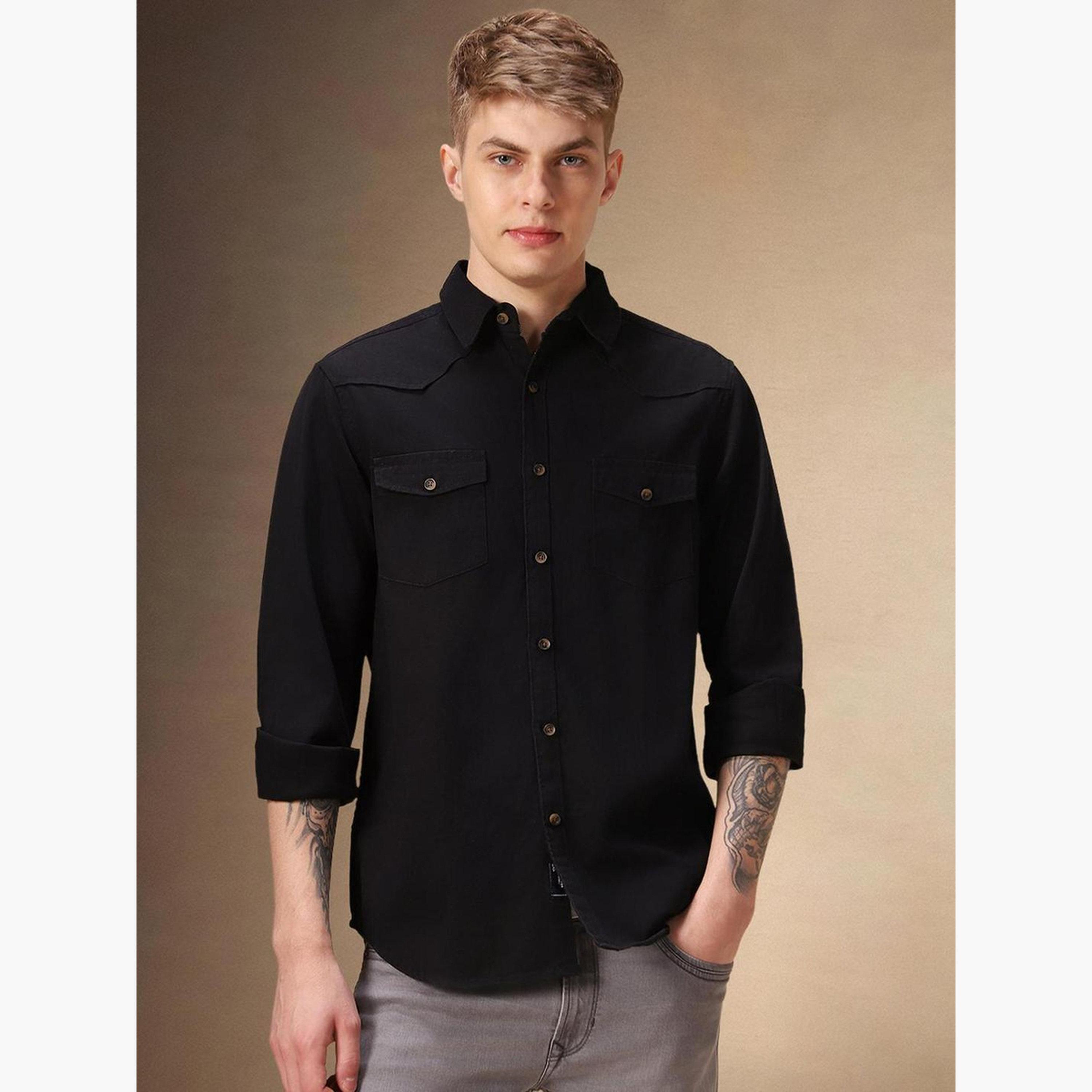 دينيس لينغو - قميص رجالي كاجوال قطن سادة بياقة ضيقة-men-clothing-shirts-image-6