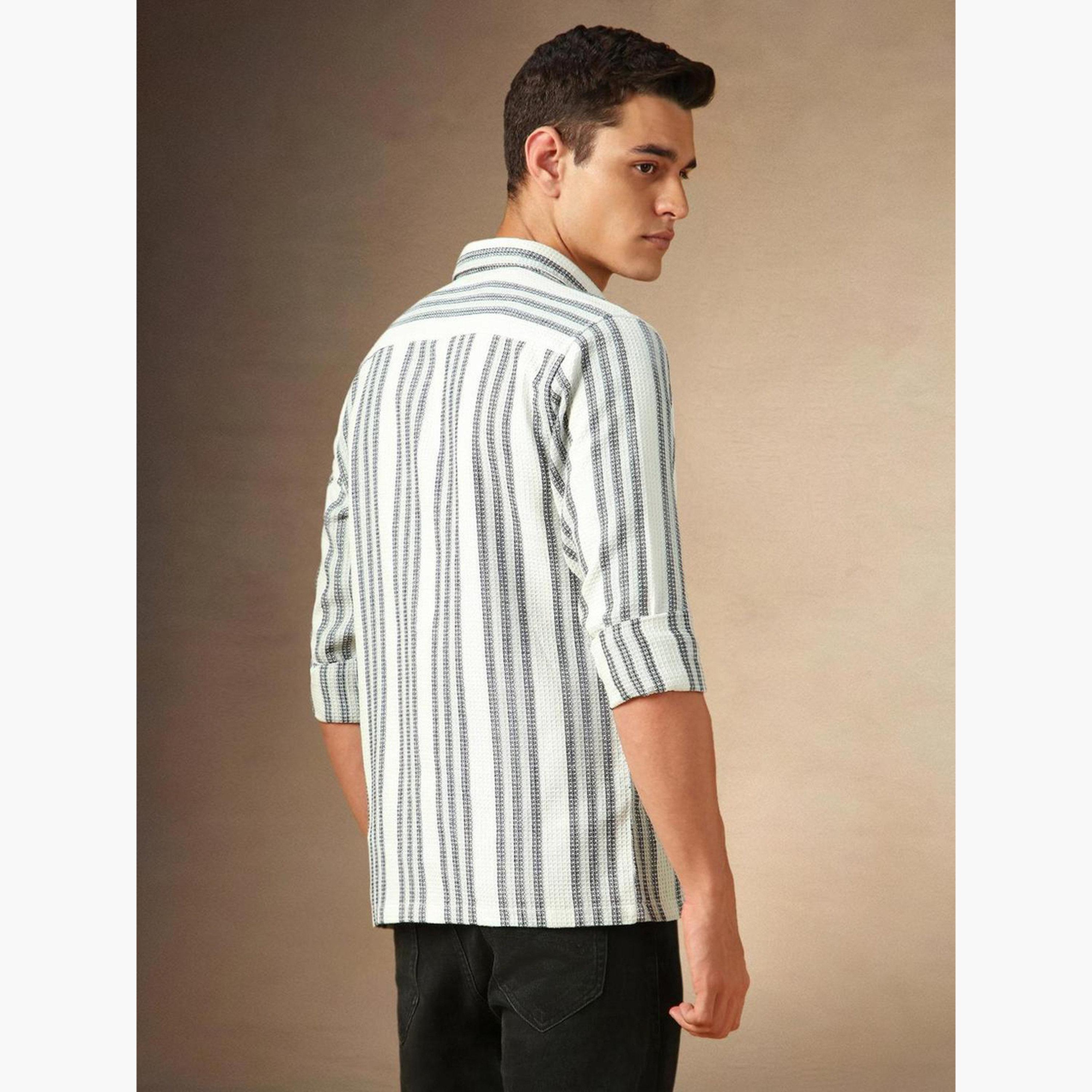دينيس لينغو - قميص رجالي مخطط أبيض بياقة واسعة-men-clothing-shirts-image-3