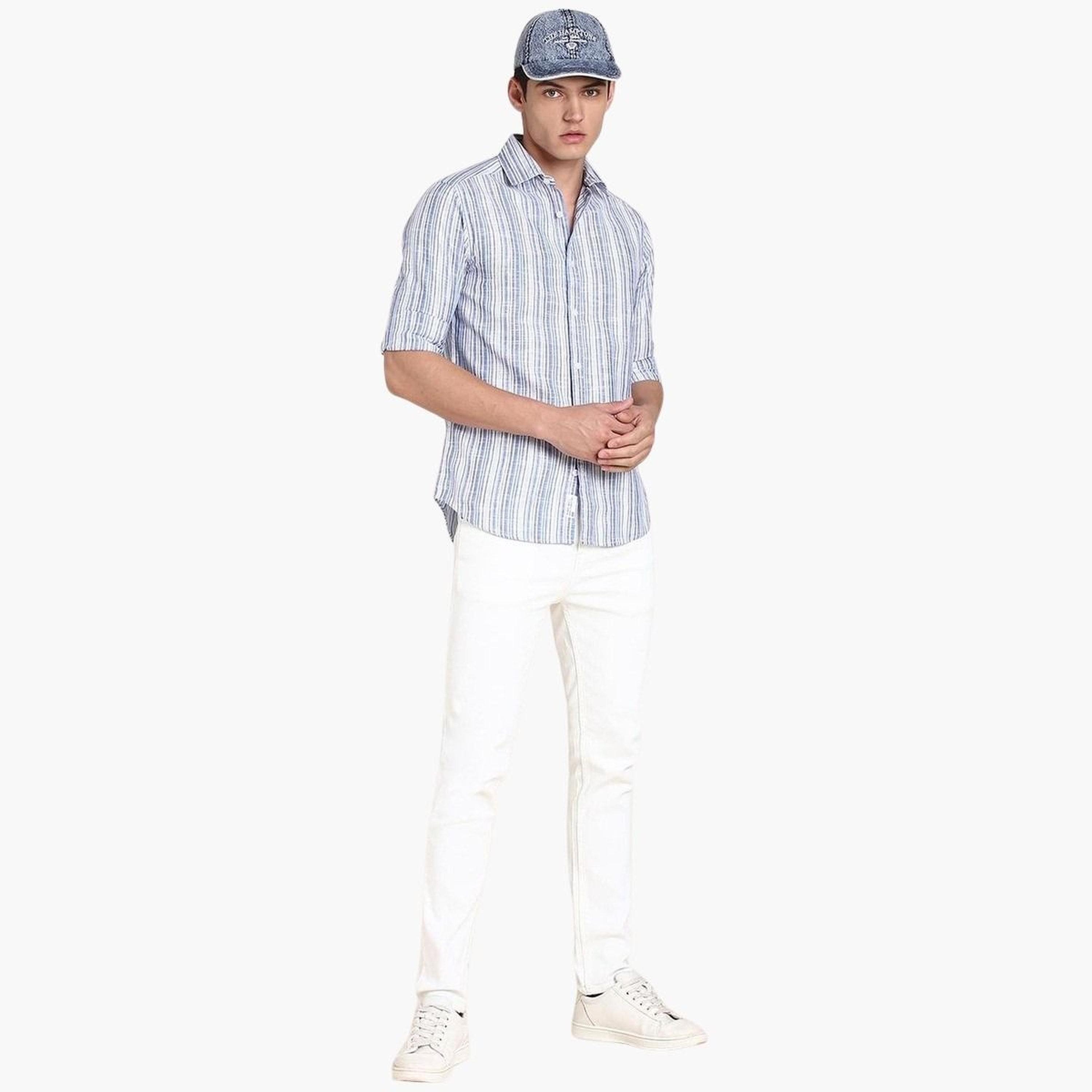 دينيس لينغو - قميص قطني مخطط بقصّة سليم كاجوال للرجال-men-clothing-shirts-image-2