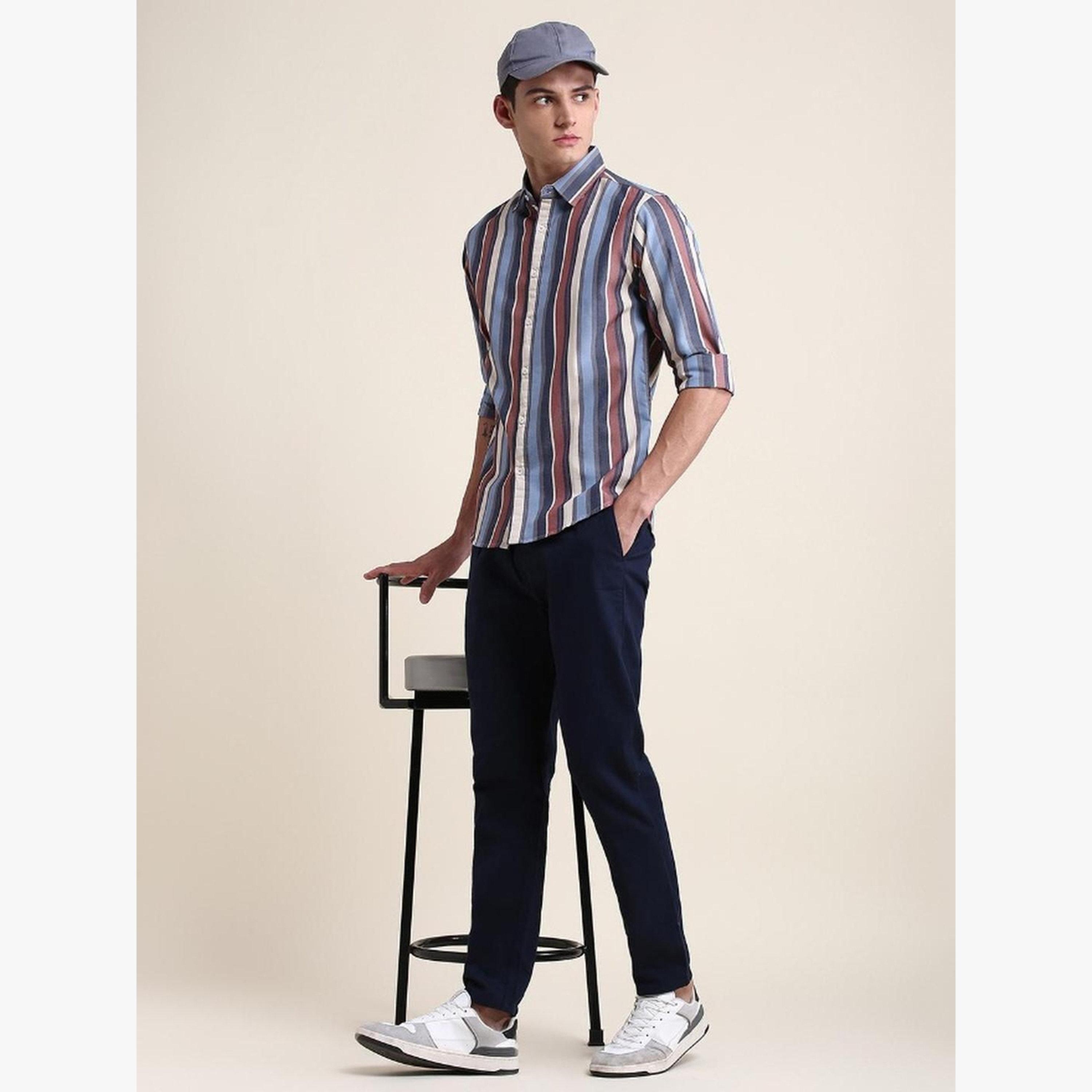 قميص قطن خالص بقصة ضيقة مخطط-men-clothing-shirts-image-3