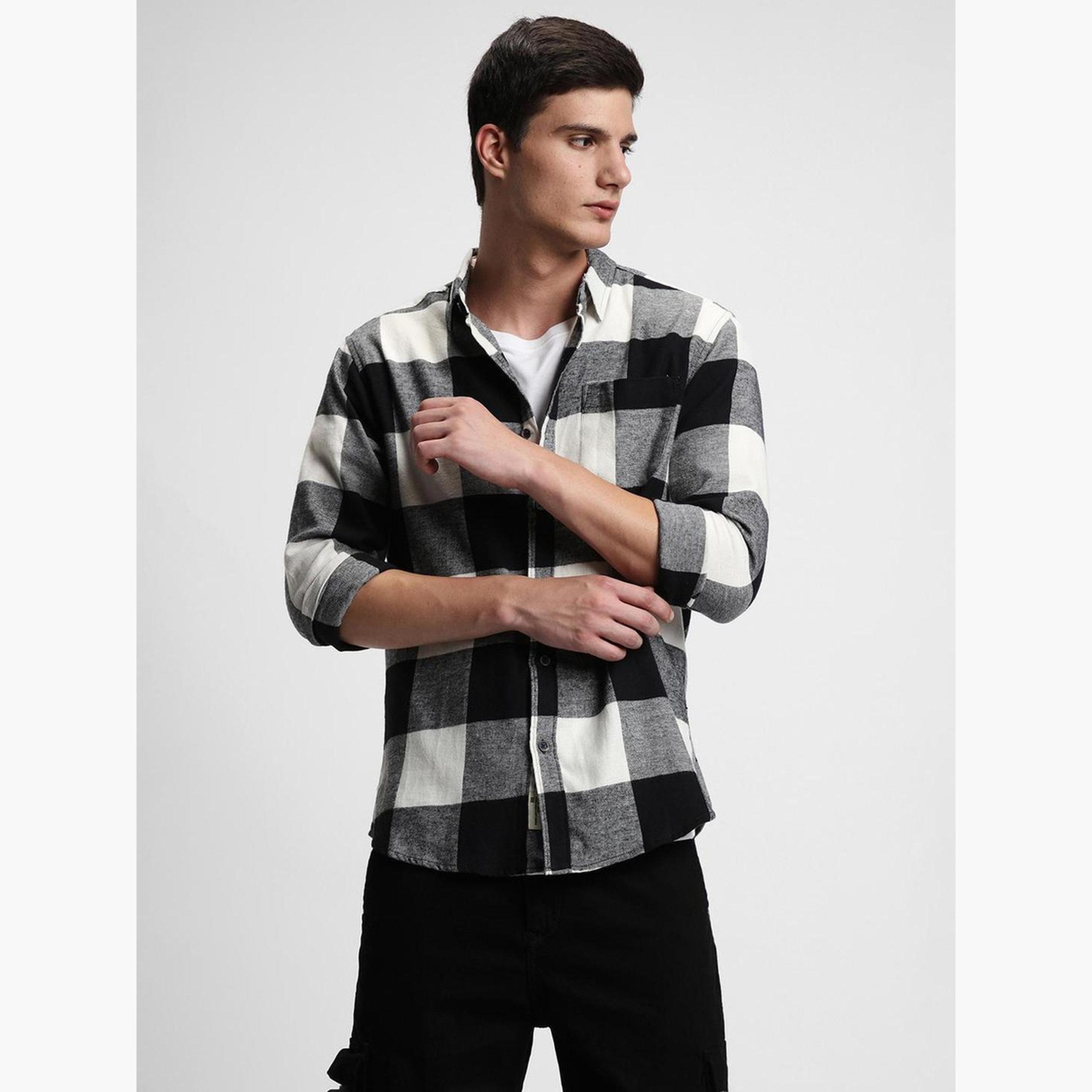 دينيس لينغو - قميص كاجوال بقصة ضيقة ومربعة منقوش بنقشة بافالو للرجال-men-clothing-shirts-image-1