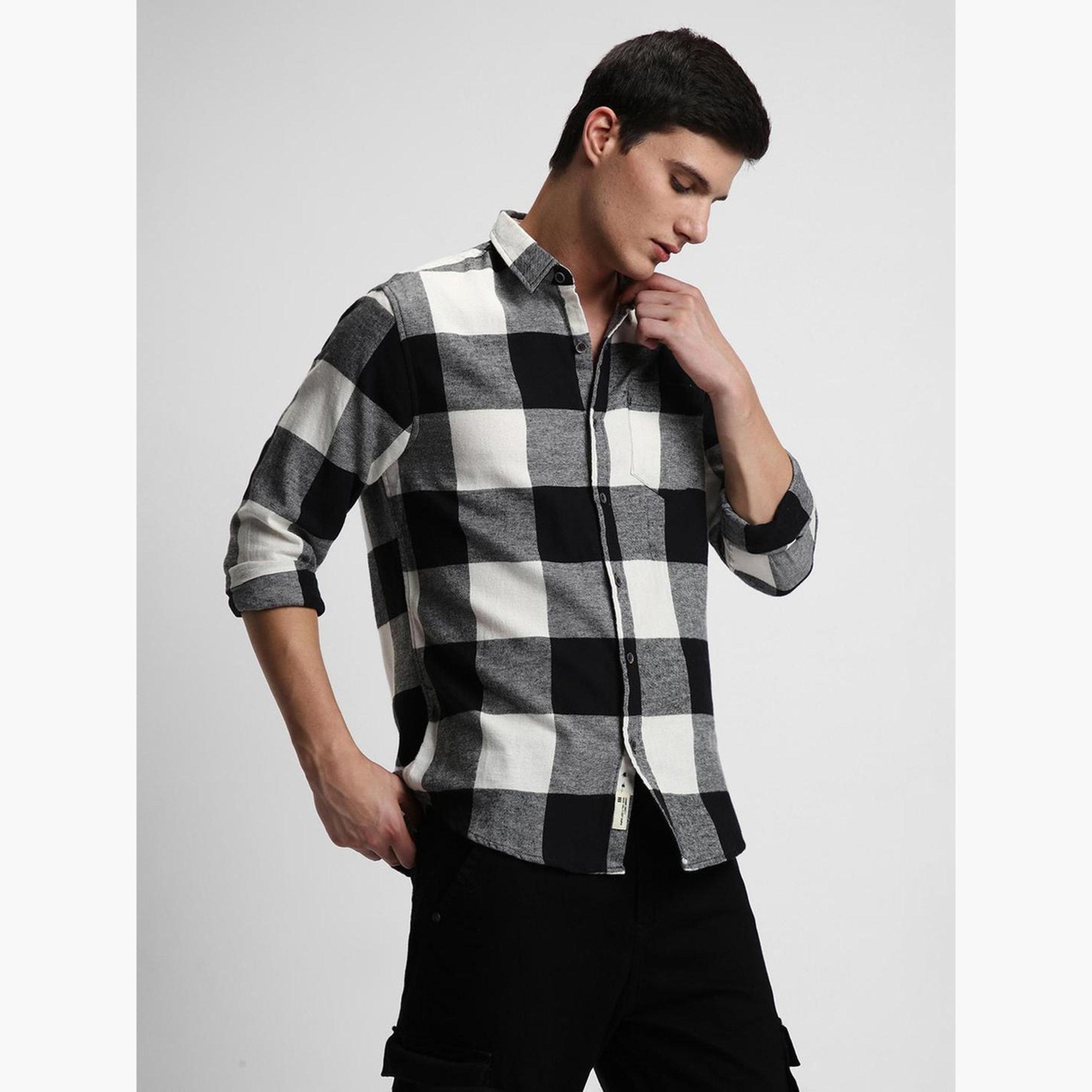 دينيس لينغو - قميص كاجوال بقصة ضيقة ومربعة منقوش بنقشة بافالو للرجال-men-clothing-shirts-image-3