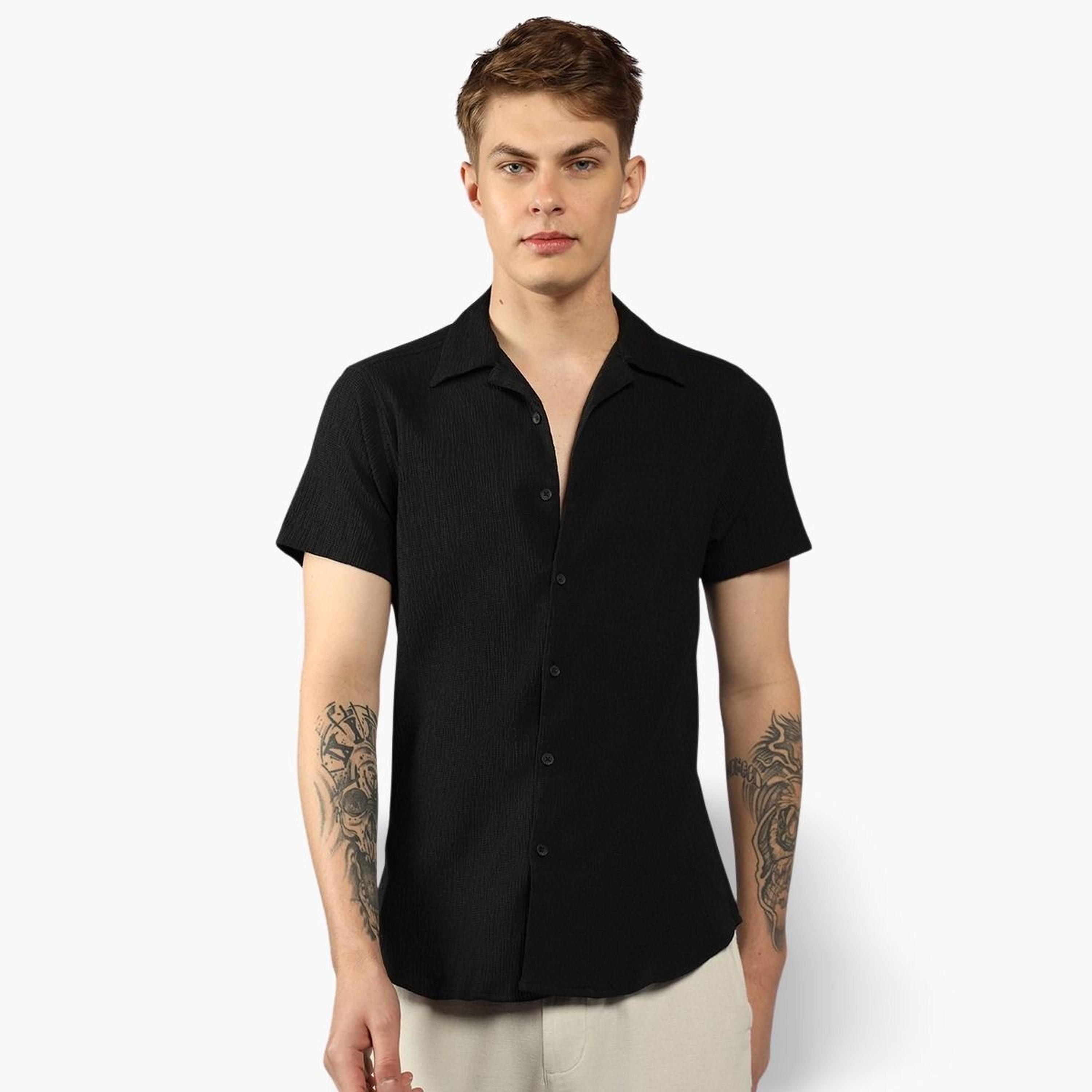 قميص كاجوال بقصة سليم فت وبياقة كوبية-men-clothing-shirts-image-1