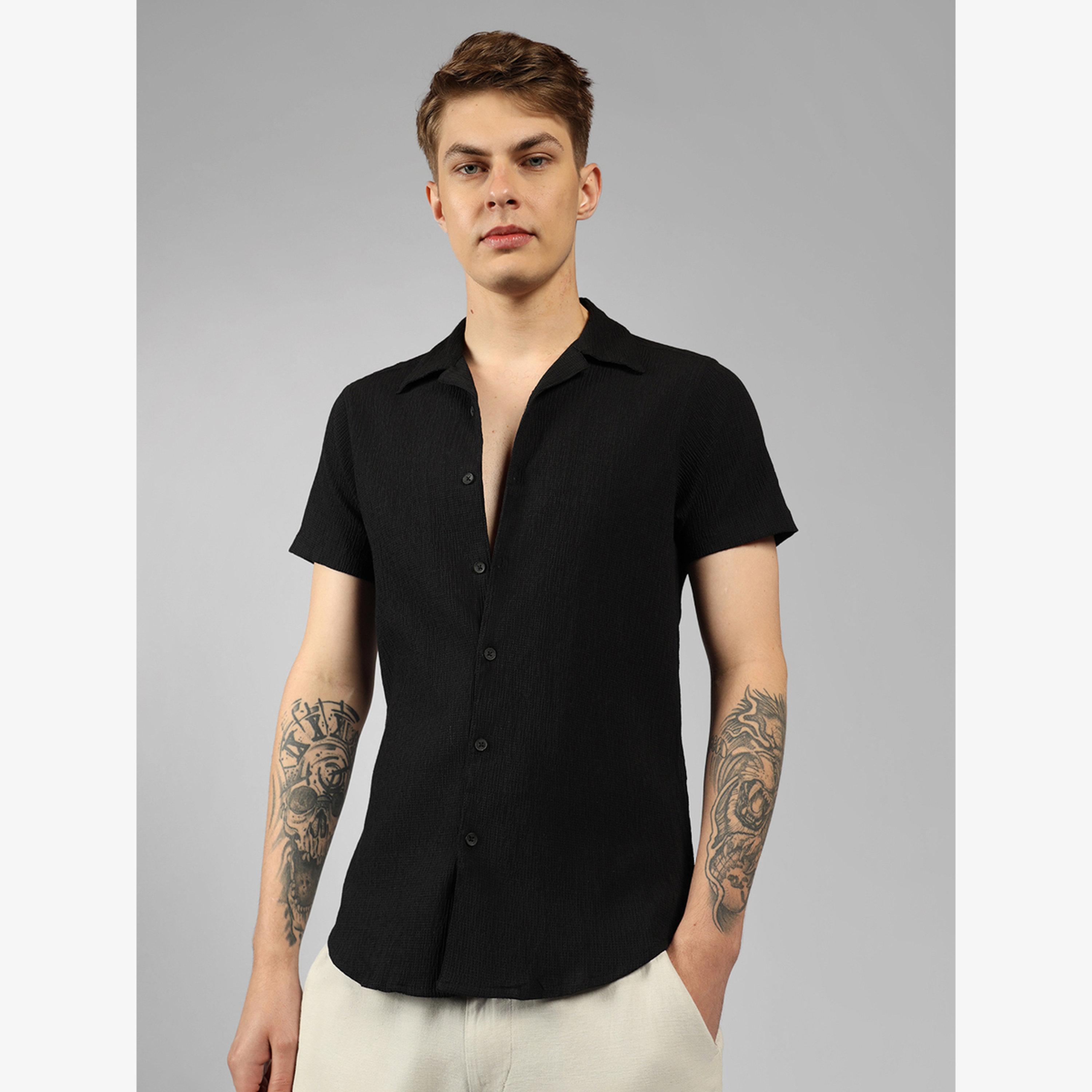 قميص كاجوال بقصة سليم فت وبياقة كوبية-men-clothing-shirts-image-2