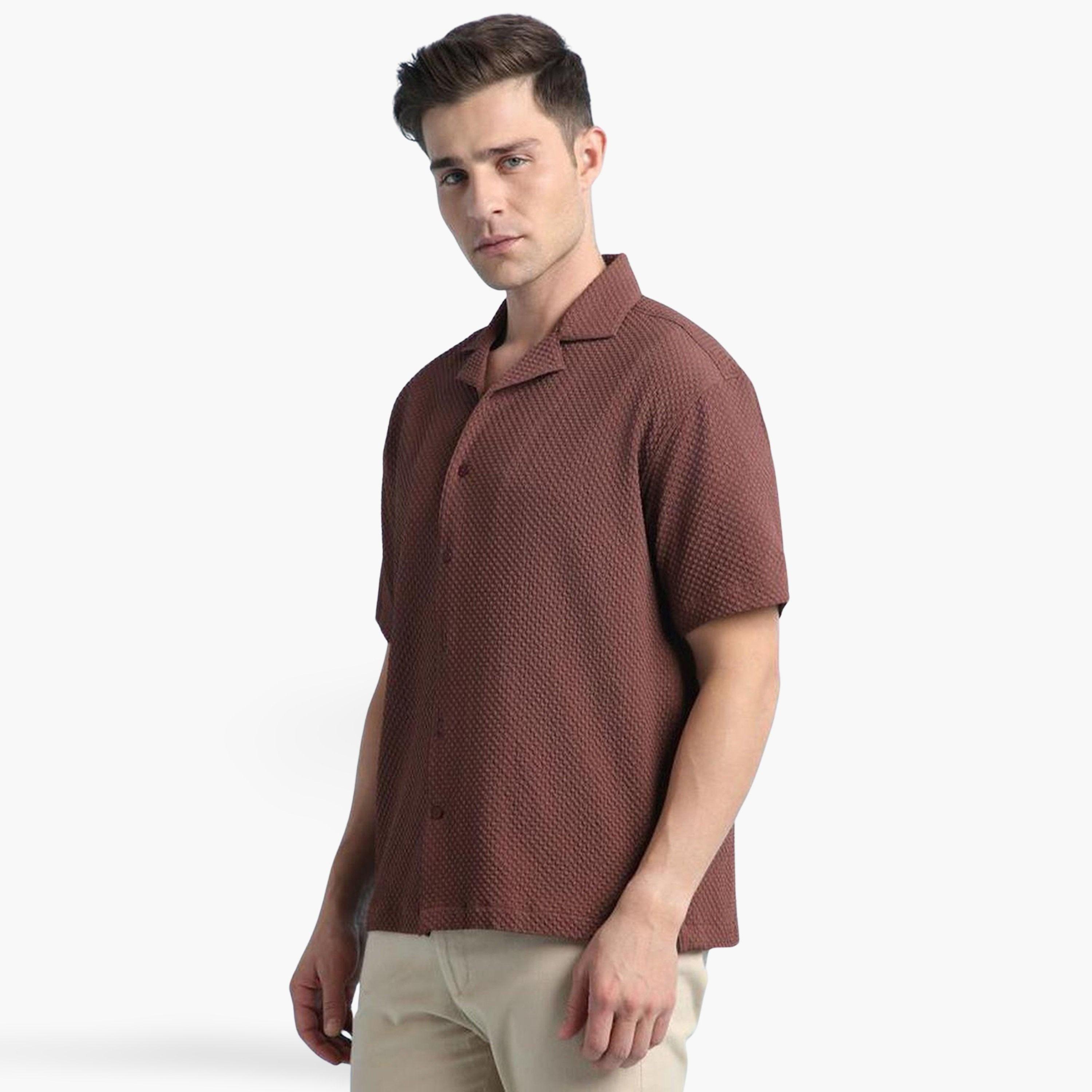 Dennis Lingo Men Cuban Collar Textured Relaxed Fit Shirt-men-clothing-shirts-image-1