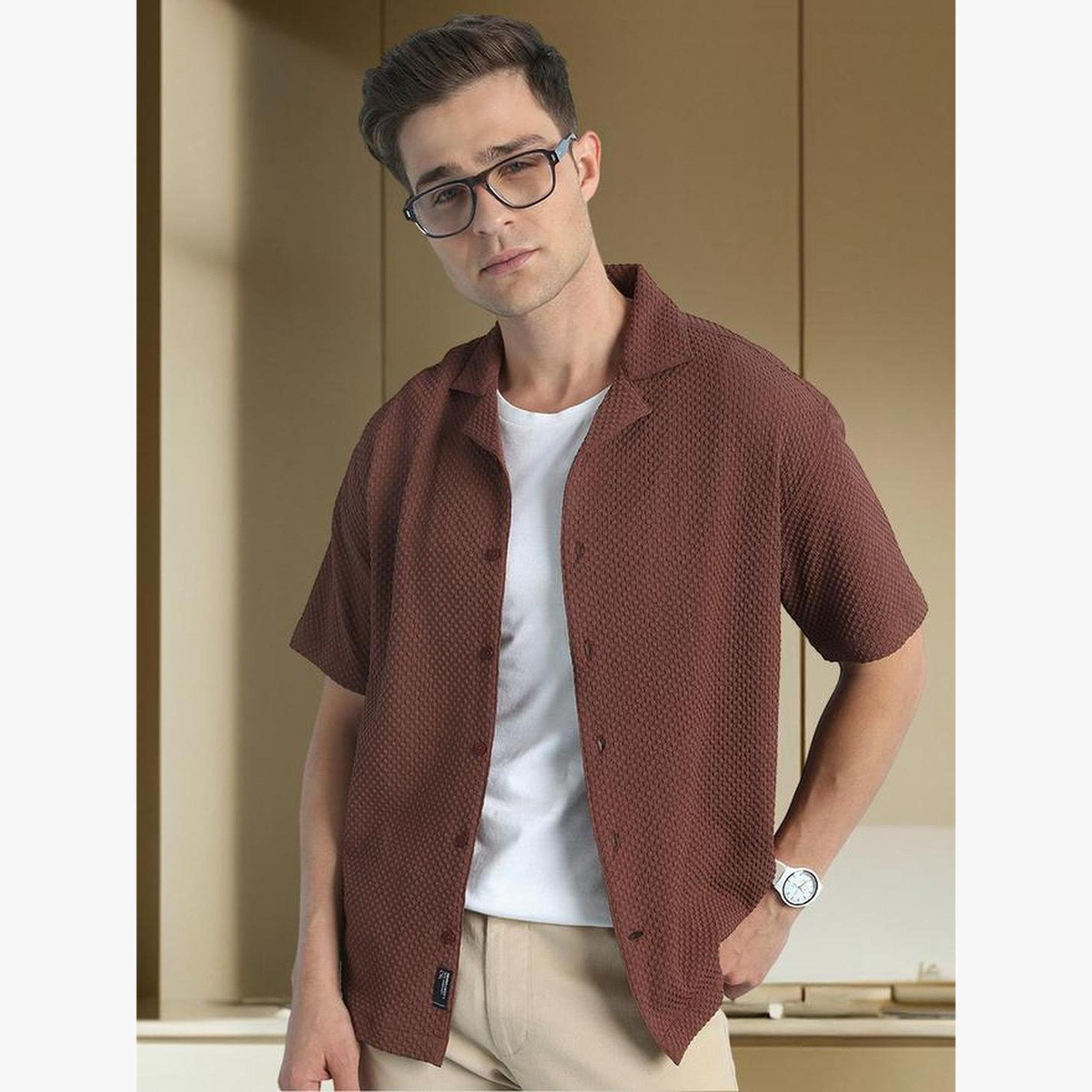 Dennis Lingo Men Cuban Collar Textured Relaxed Fit Shirt-men-clothing-shirts-image-2