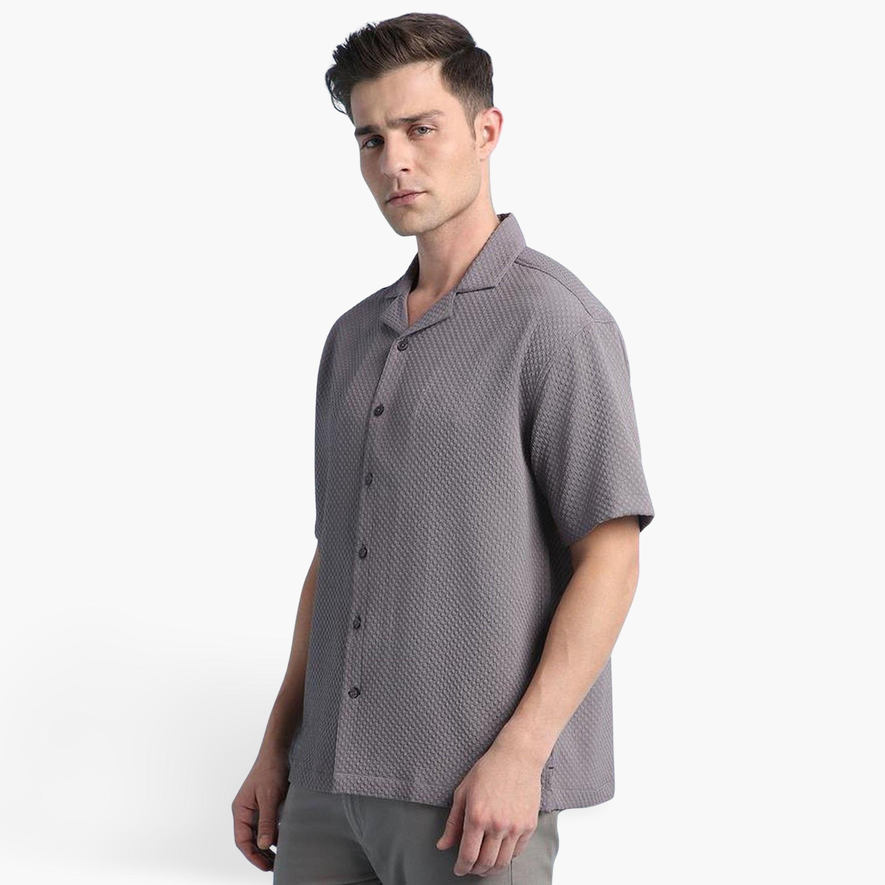 Dennis Lingo Men Cuban Collar Textured Relaxed Fit Shirt-men-clothing-shirts-image-1