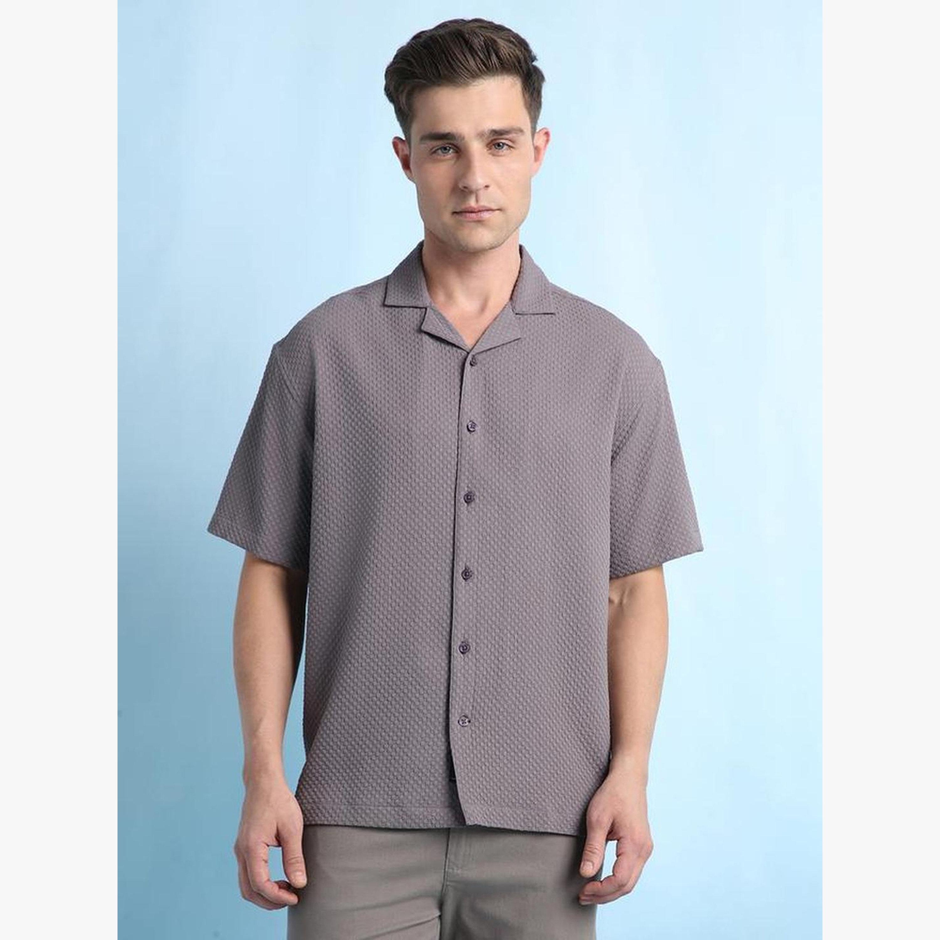 Dennis Lingo Men Cuban Collar Textured Relaxed Fit Shirt-men-clothing-shirts-image-6