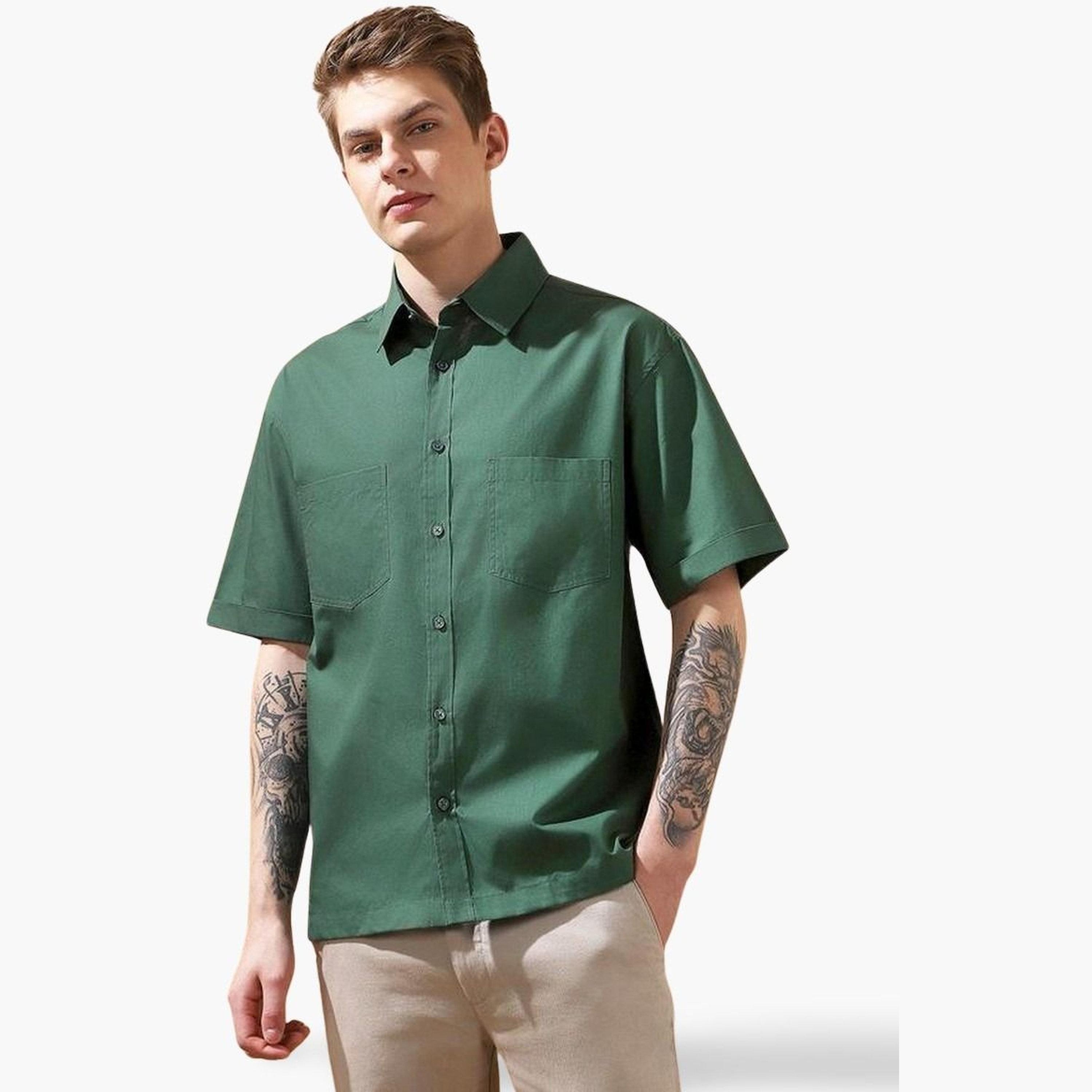 دينيس لينغو - قميص رجالي كاجوال بياقة واسعة باللون الأخضر-men-clothing-shirts-image-1