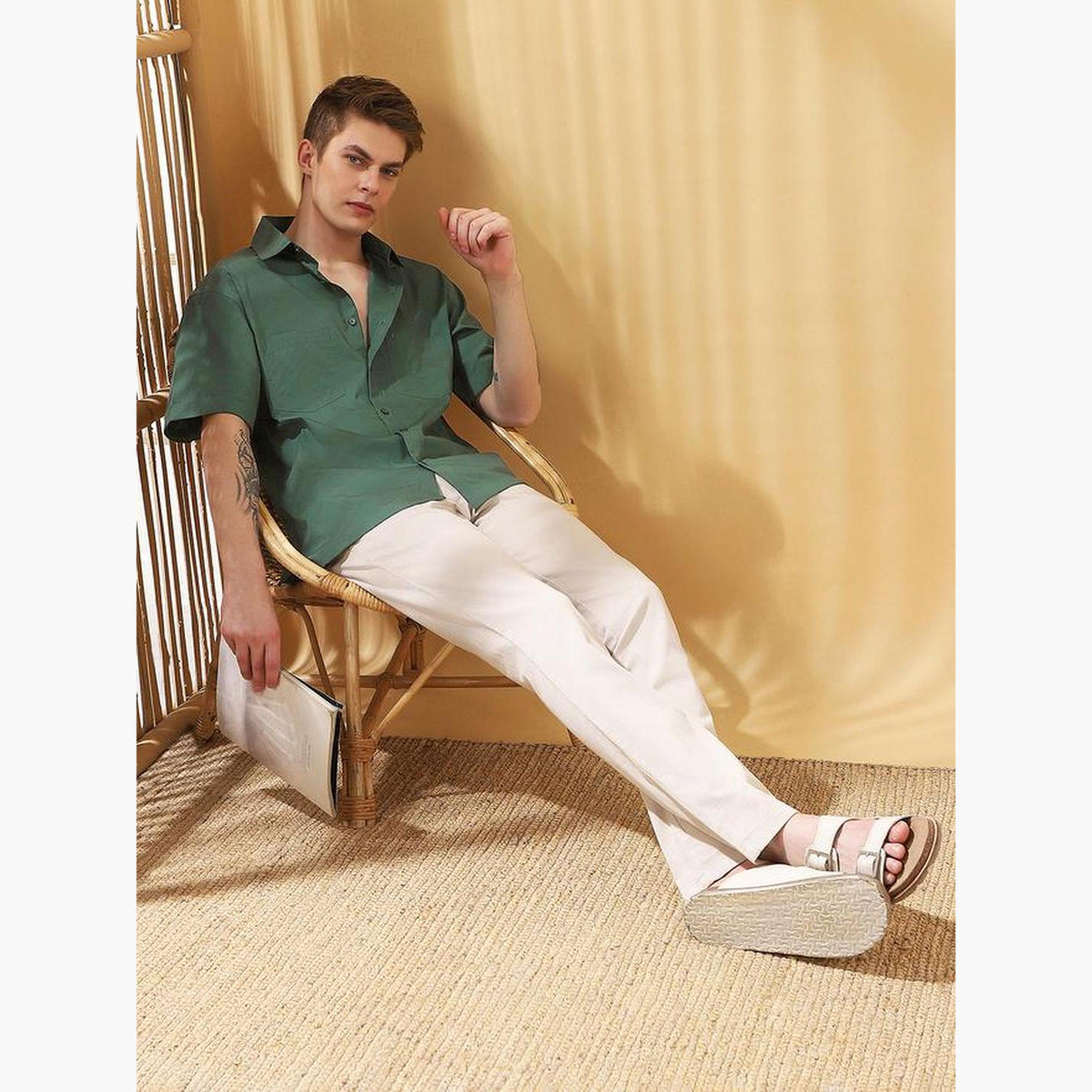 Dennis Lingo Men Green Spread Collar Casual Shirt-men-clothing-shirts-image-2