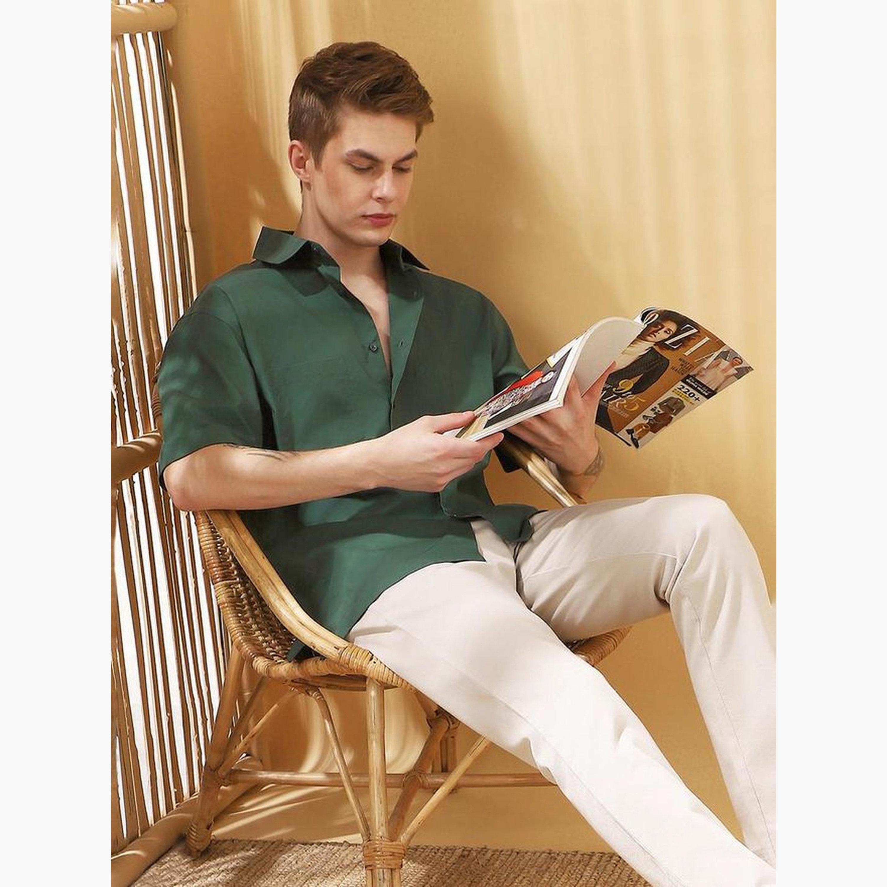 Dennis Lingo Men Green Spread Collar Casual Shirt-men-clothing-shirts-image-4