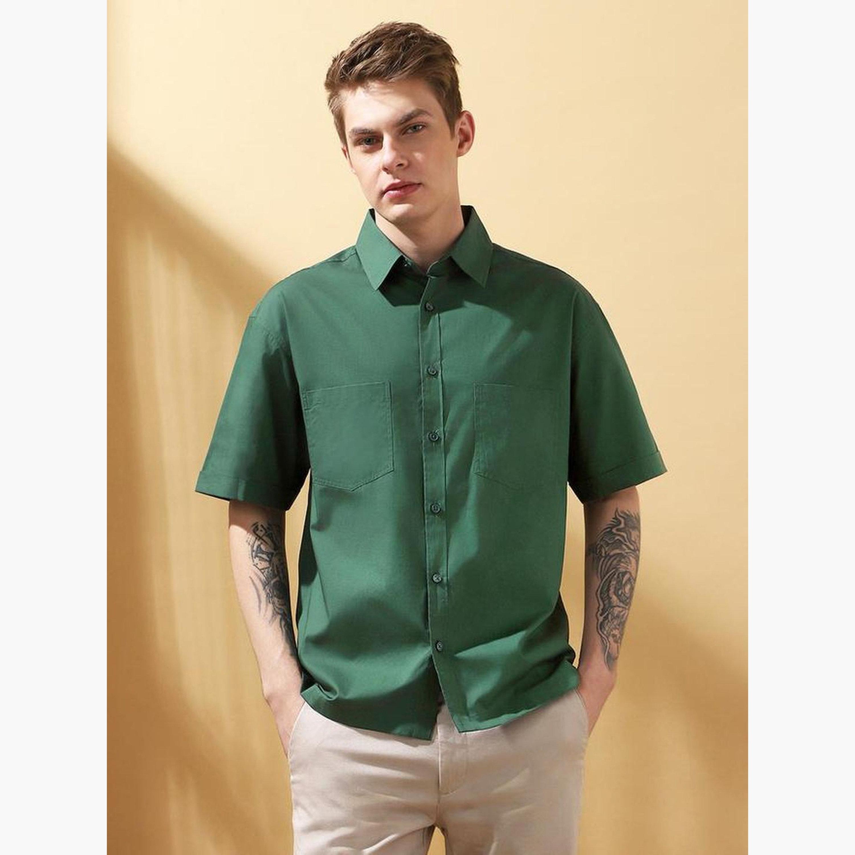 Dennis Lingo Men Green Spread Collar Casual Shirt-men-clothing-shirts-image-5