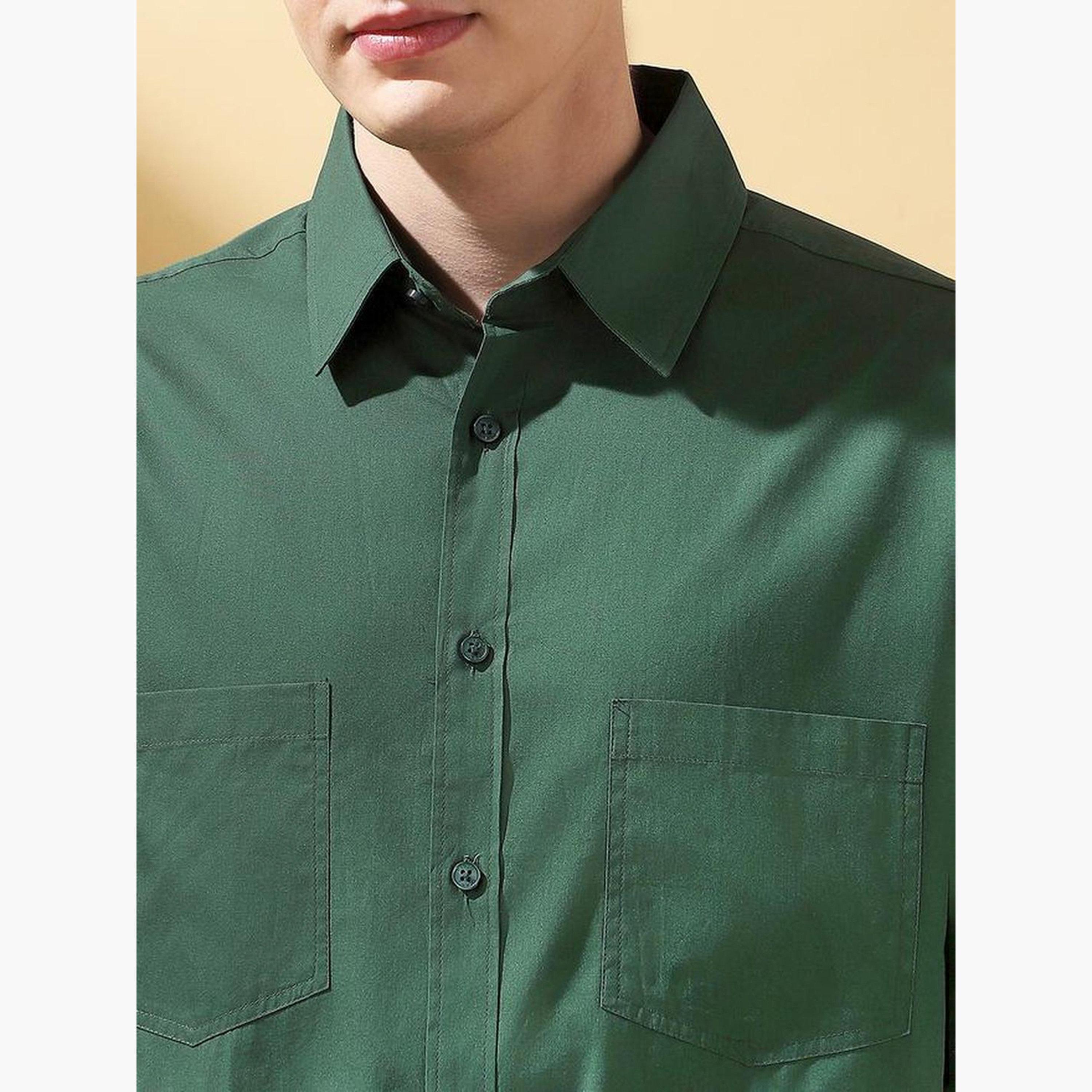 Dennis Lingo Men Green Spread Collar Casual Shirt-men-clothing-shirts-image-6