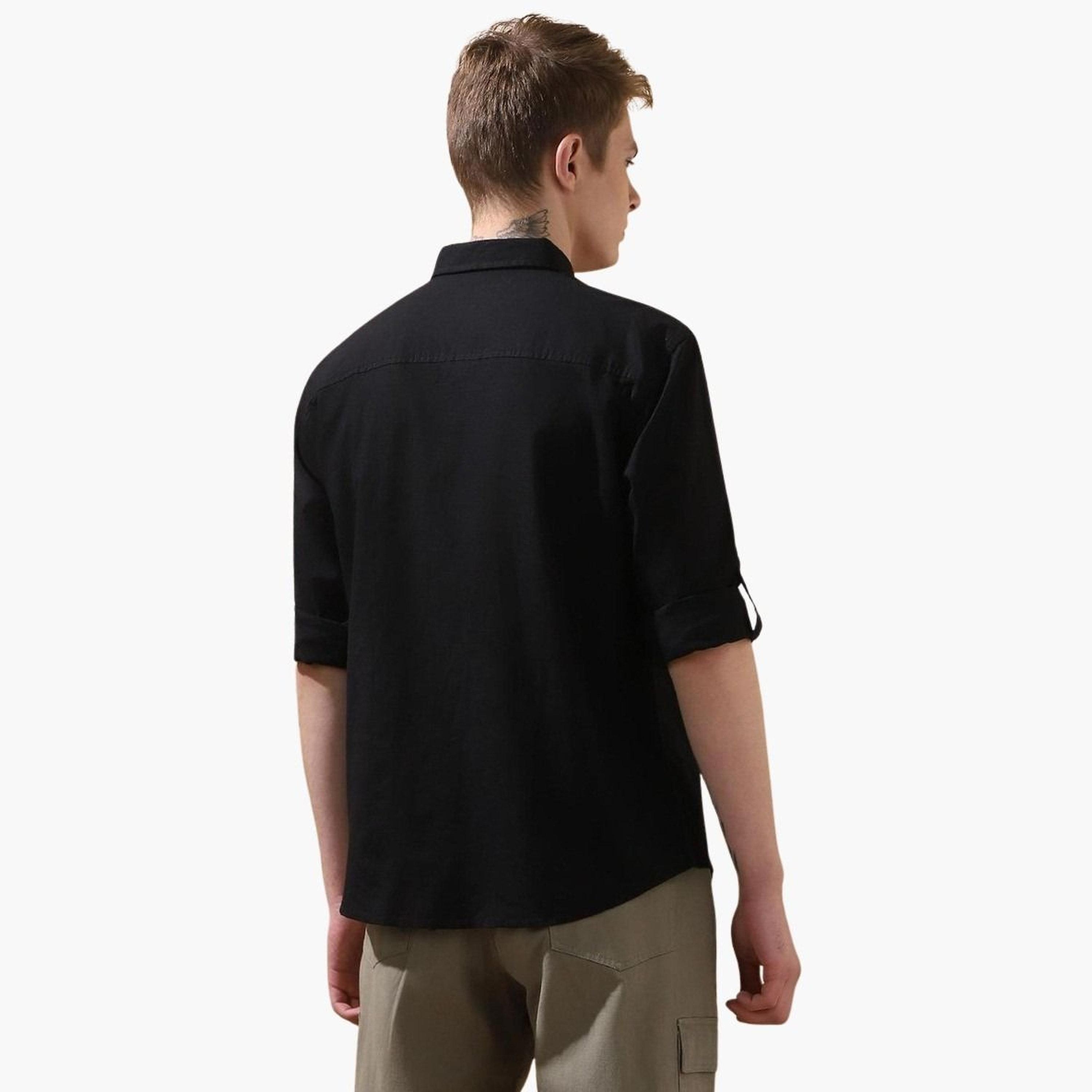 Dennis Lingo Men Solid Roll-Up Sleeves Cotton Shirt-men-clothing-shirts-image-3