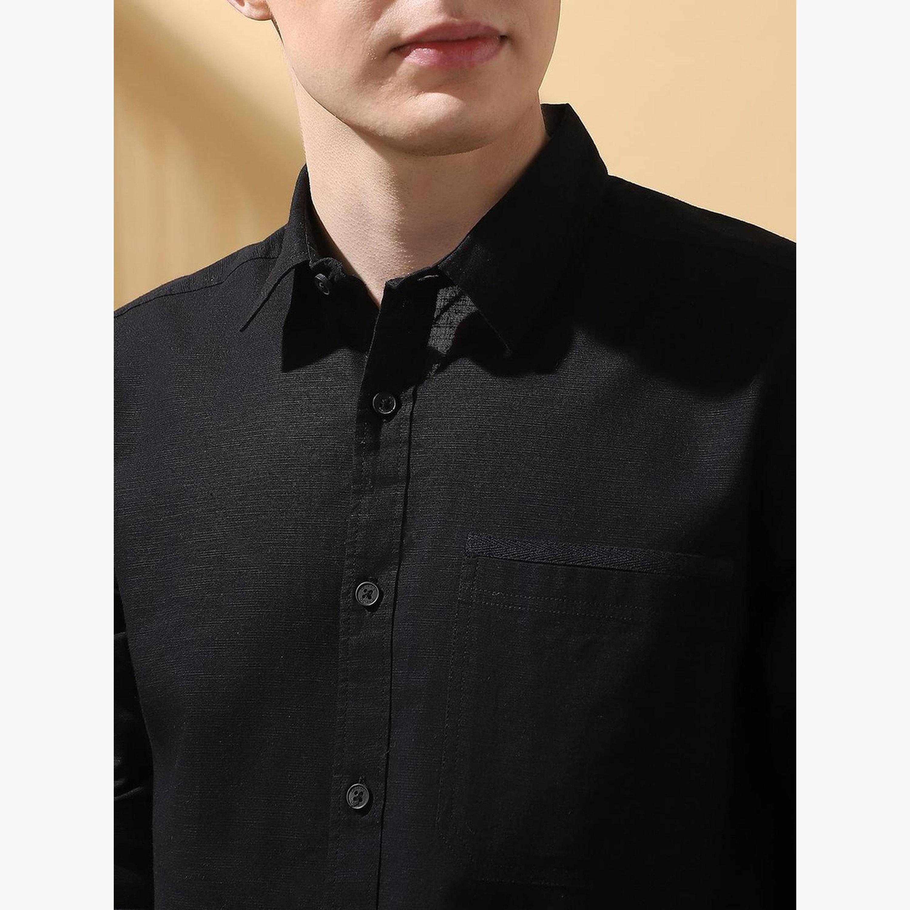 دينيس لينغو - قميص قطني سادة بأكمام مطوية للرجال-men-clothing-shirts-image-4