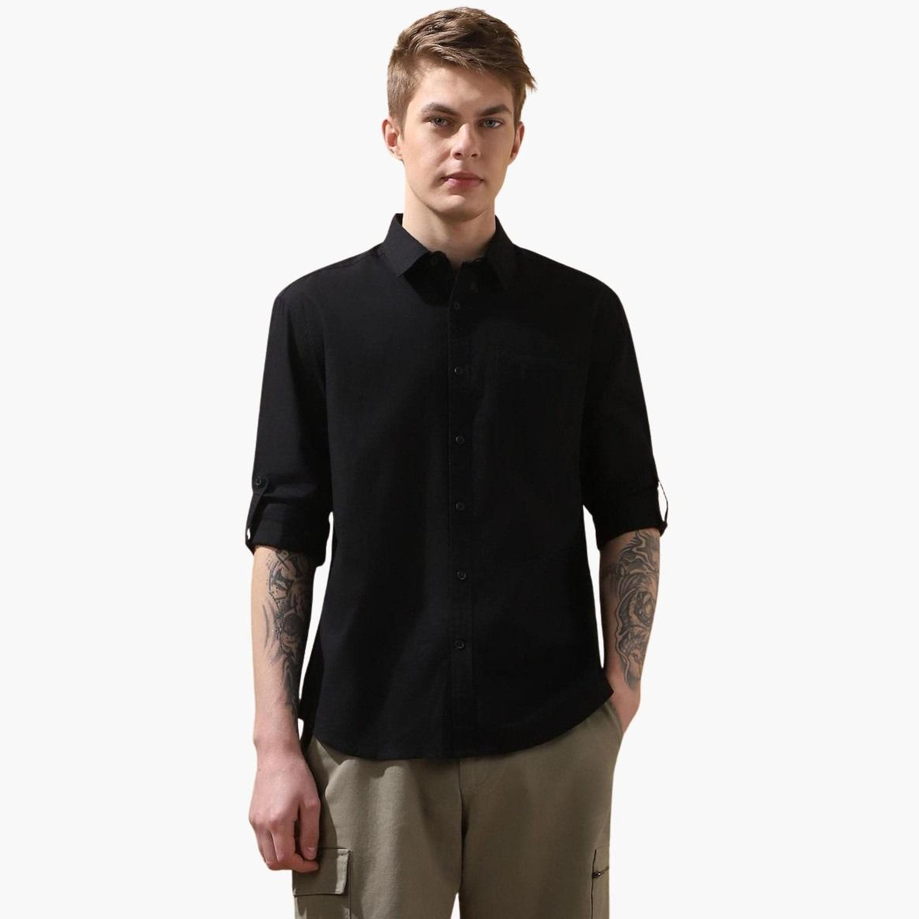 دينيس لينغو - قميص قطني سادة بأكمام مطوية للرجال-men-clothing-shirts-image-6